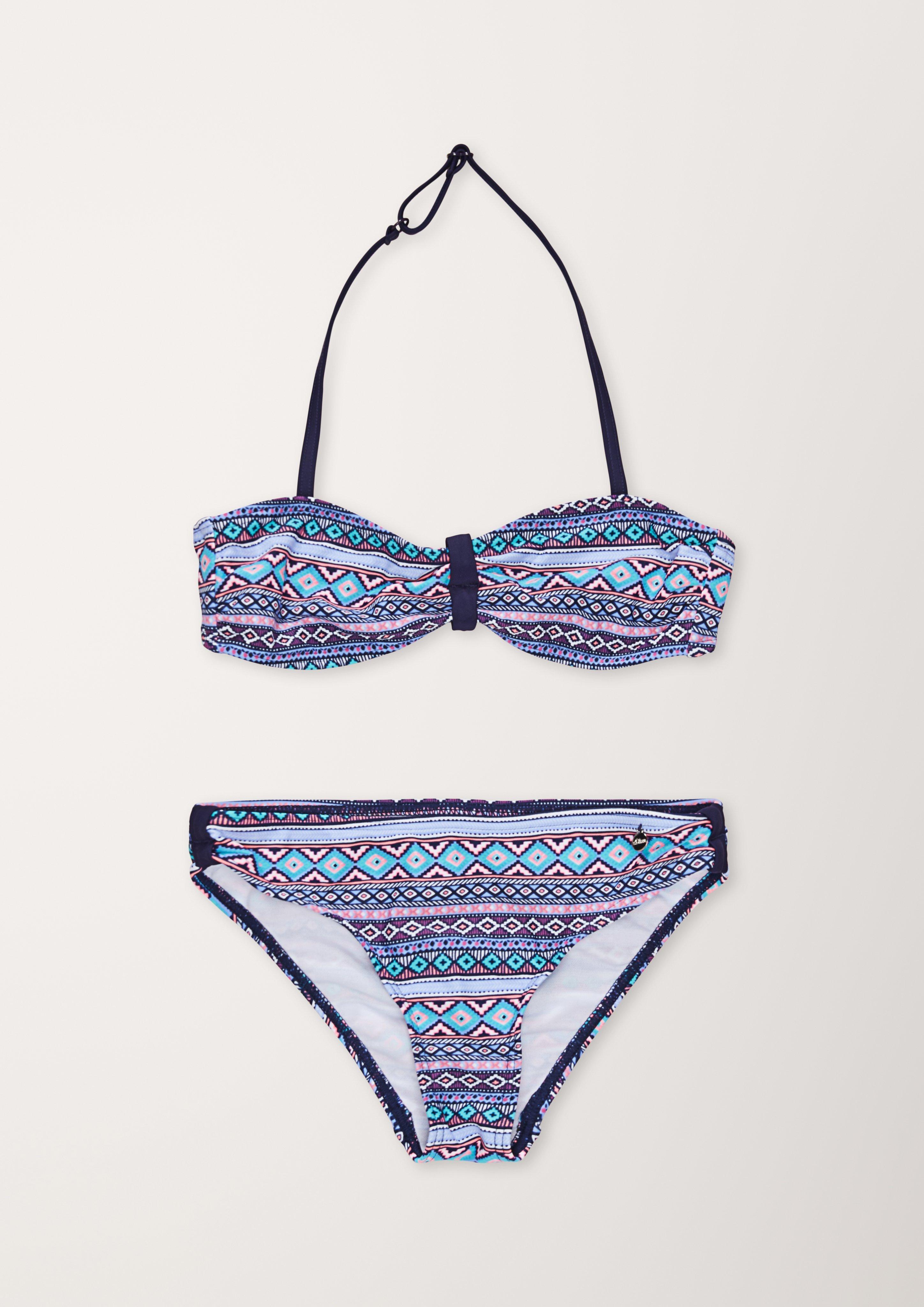 Bandeau-Bikini mit Ethno-Muster - ozeanblau