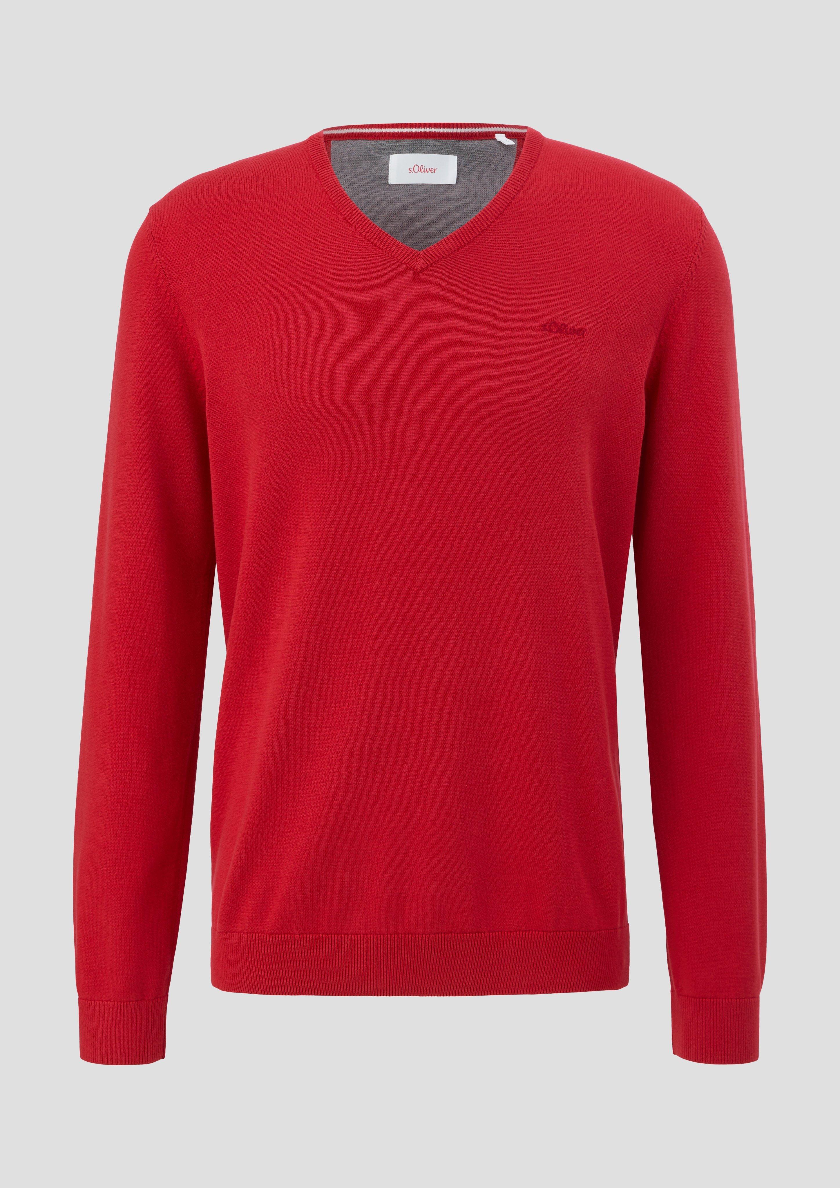 s.Oliver - Strickpullover mit V-Ausschnitt, Herren, rot