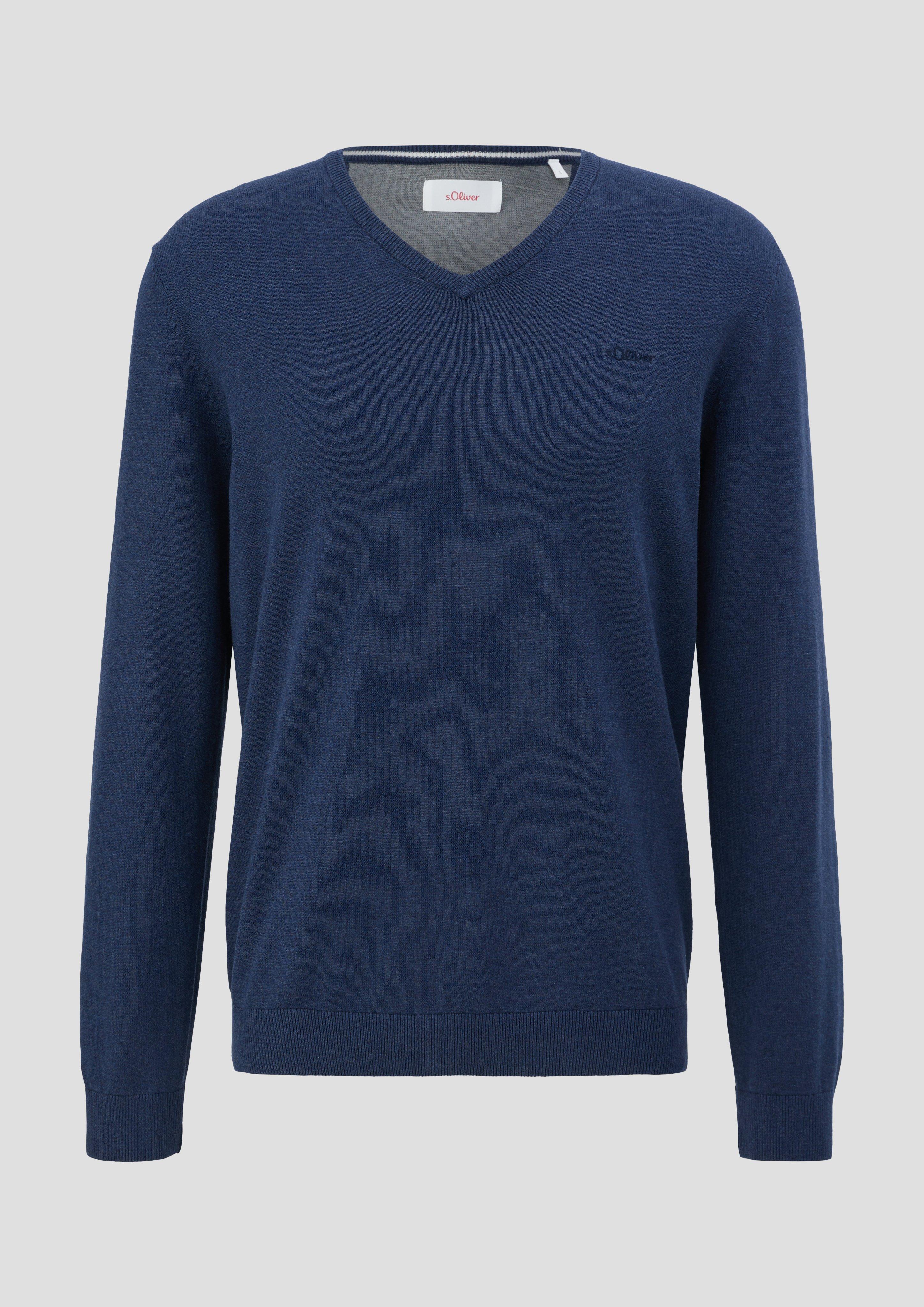 s.Oliver - Strickpullover mit V-Ausschnitt, Herren, blau