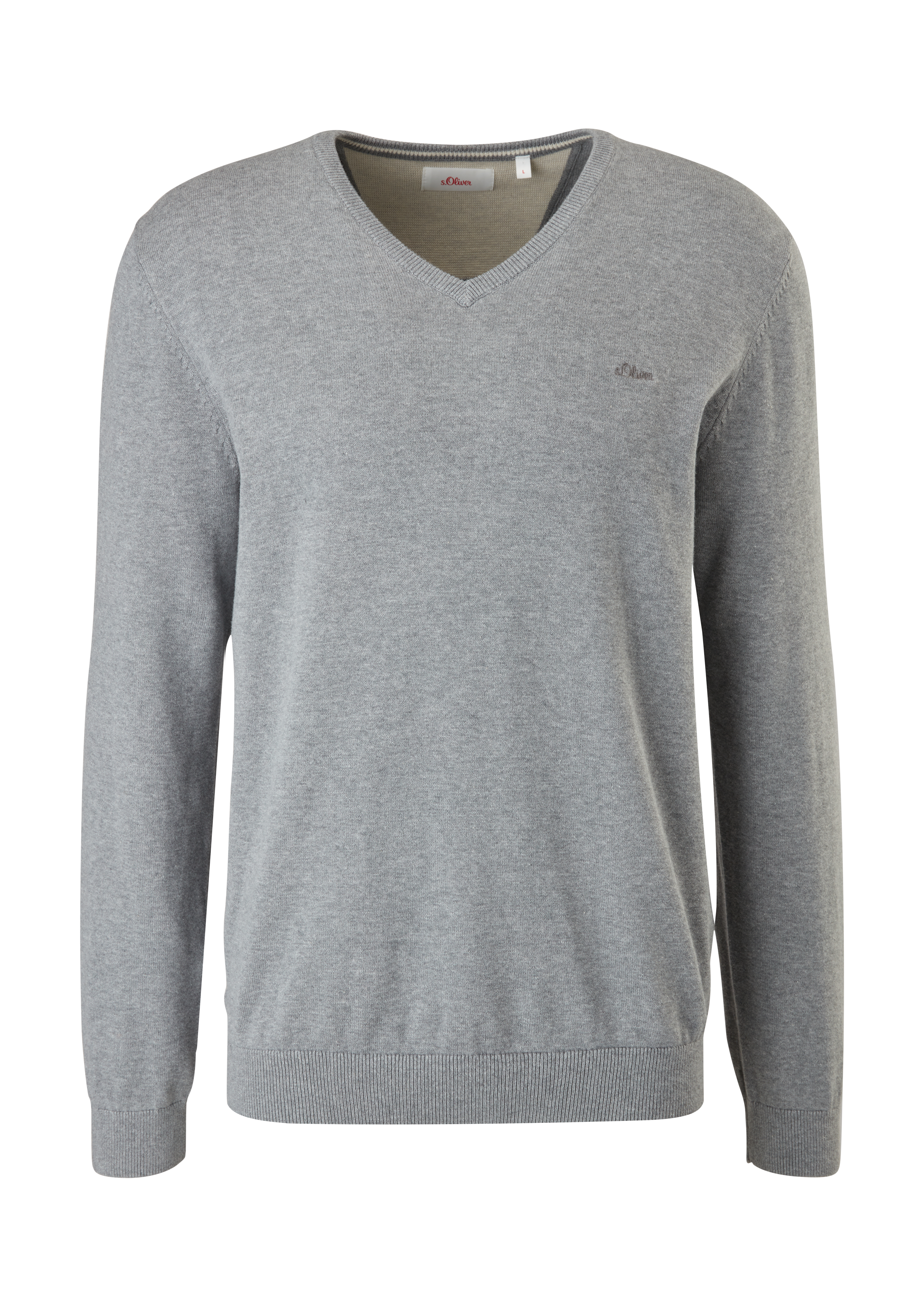 s.Oliver - Feinstrickpulli mit V-Ausschnitt, Herren, grau