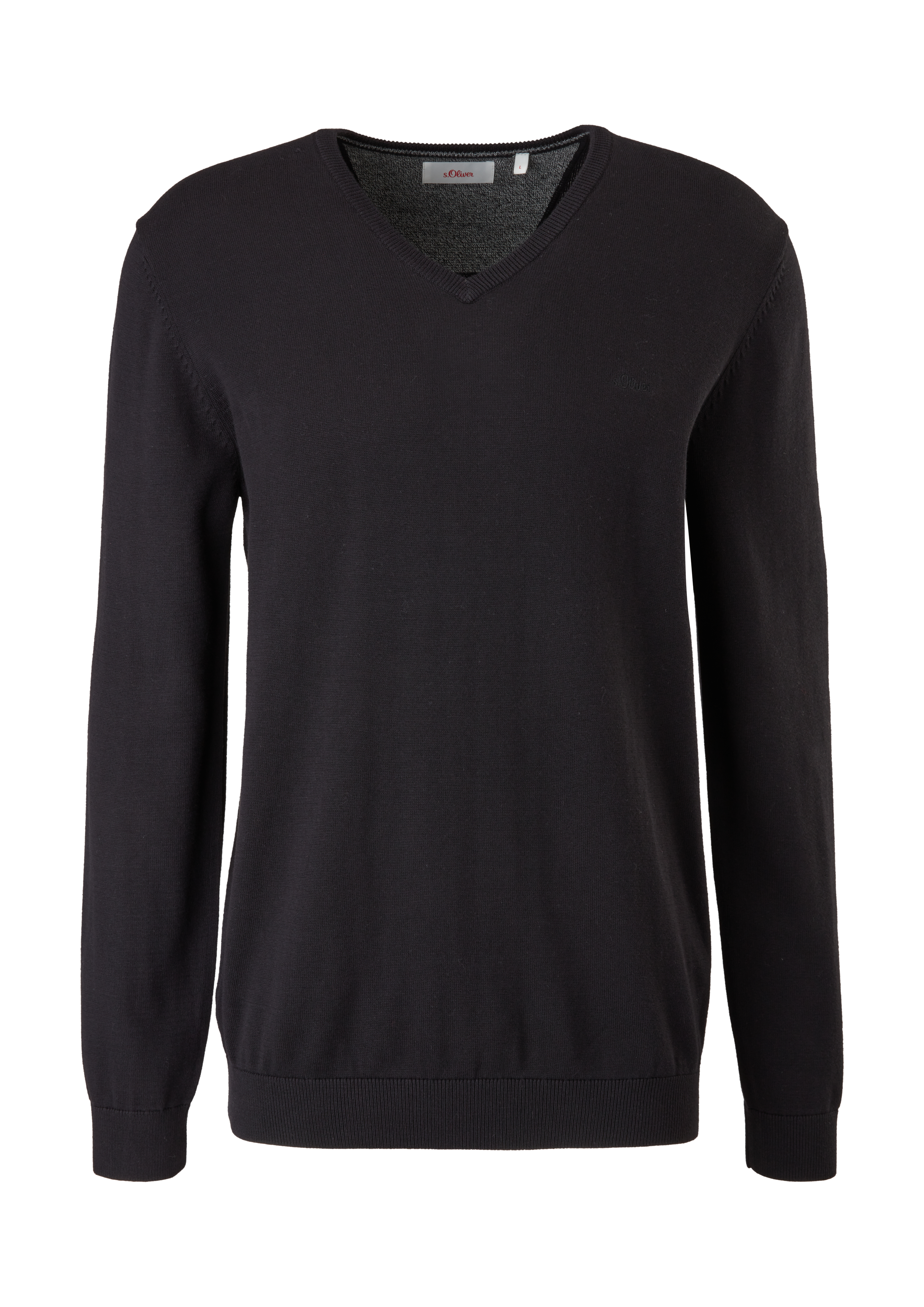 Thumbnail - s.Oliver - Feinstrickpulli mit V-Ausschnitt, Herren, schwarz