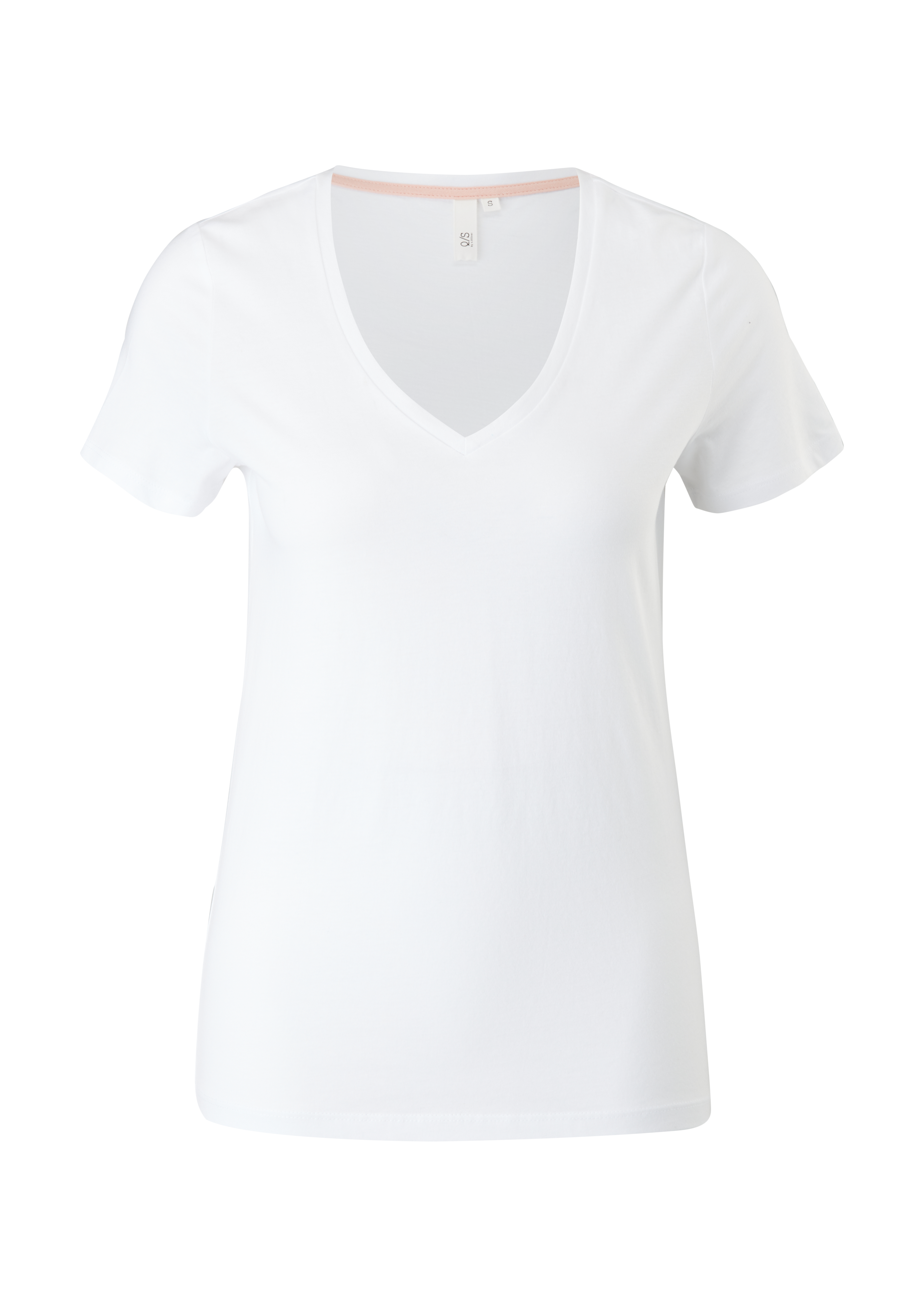 QS - T-Shirt mit V-Ausschnitt, Damen, weiß