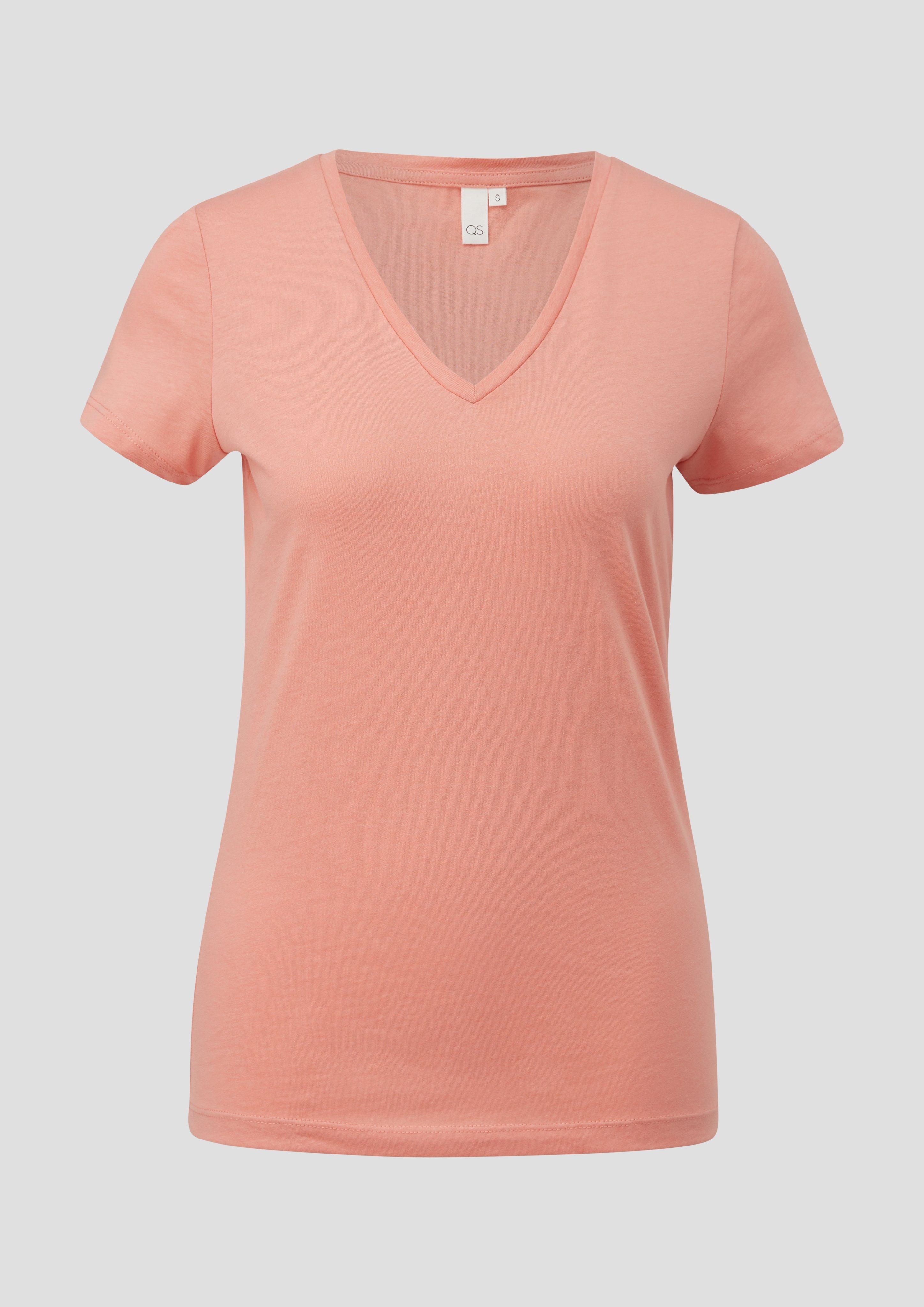 QS - T-Shirt mit V-Ausschnitt, Damen, Orange