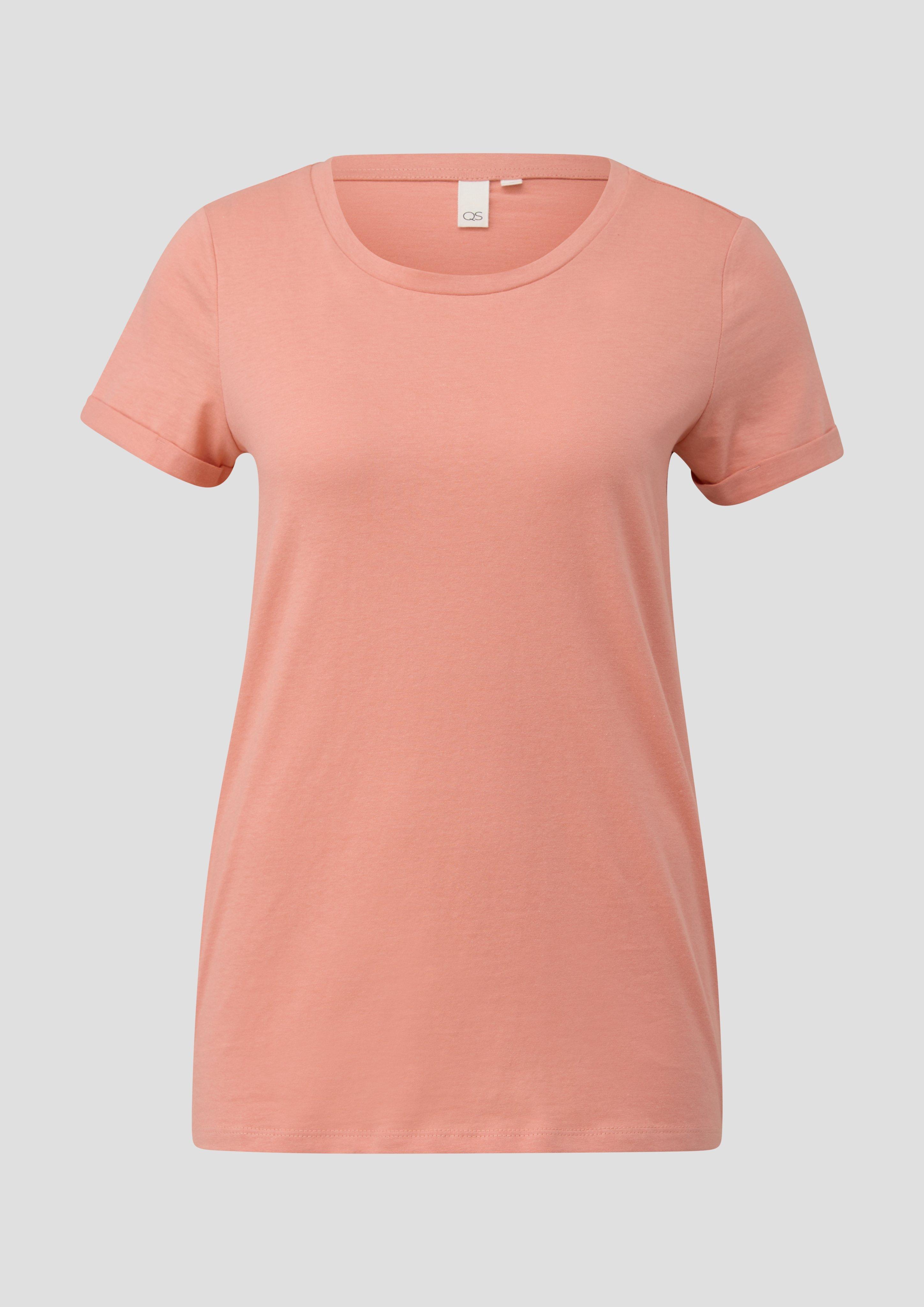 QS - T-Shirt mit aufgekrempelten Ärmeln, Damen, Orange