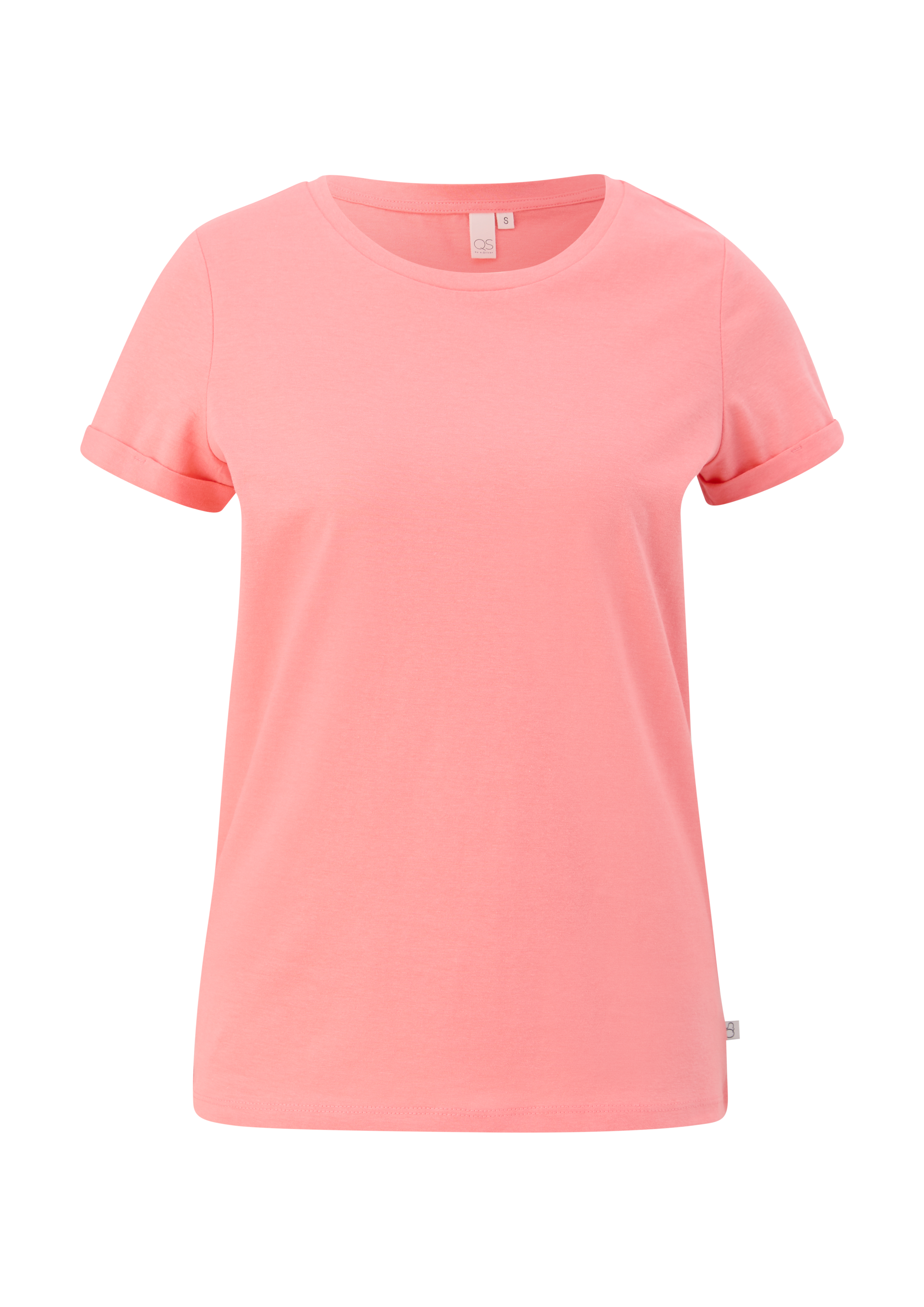 QS - T-Shirt mit aufgekrempelten Ärmeln, Damen, Rosa