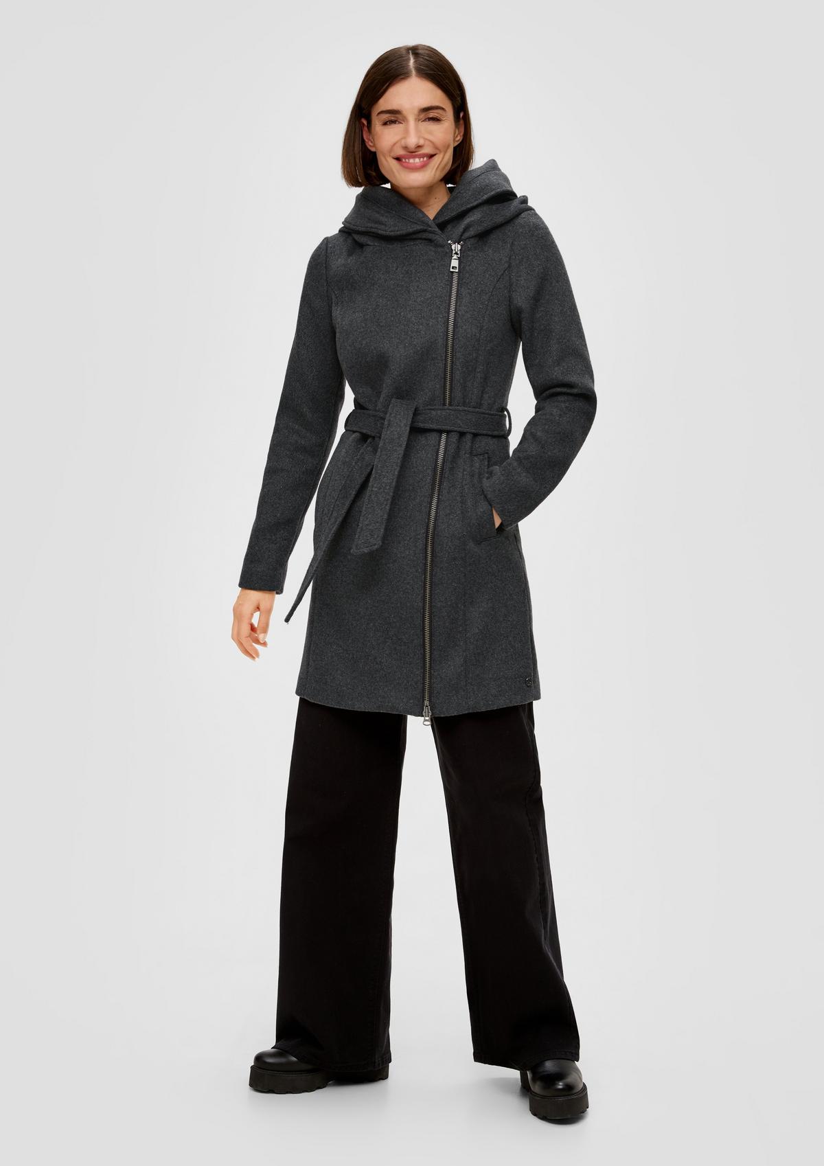 s.Oliver Hooded coated made of fluffy blended wool