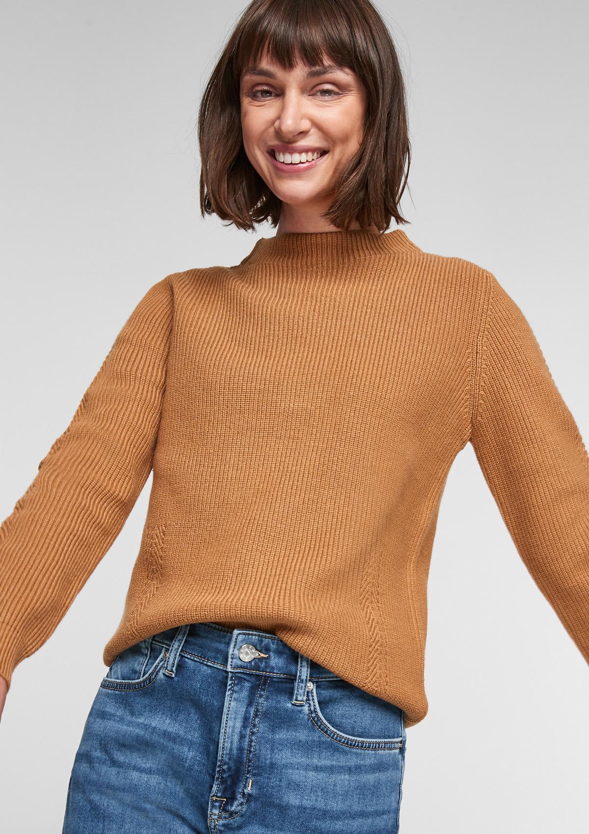 Knit jumper with a stand-up collar - nature