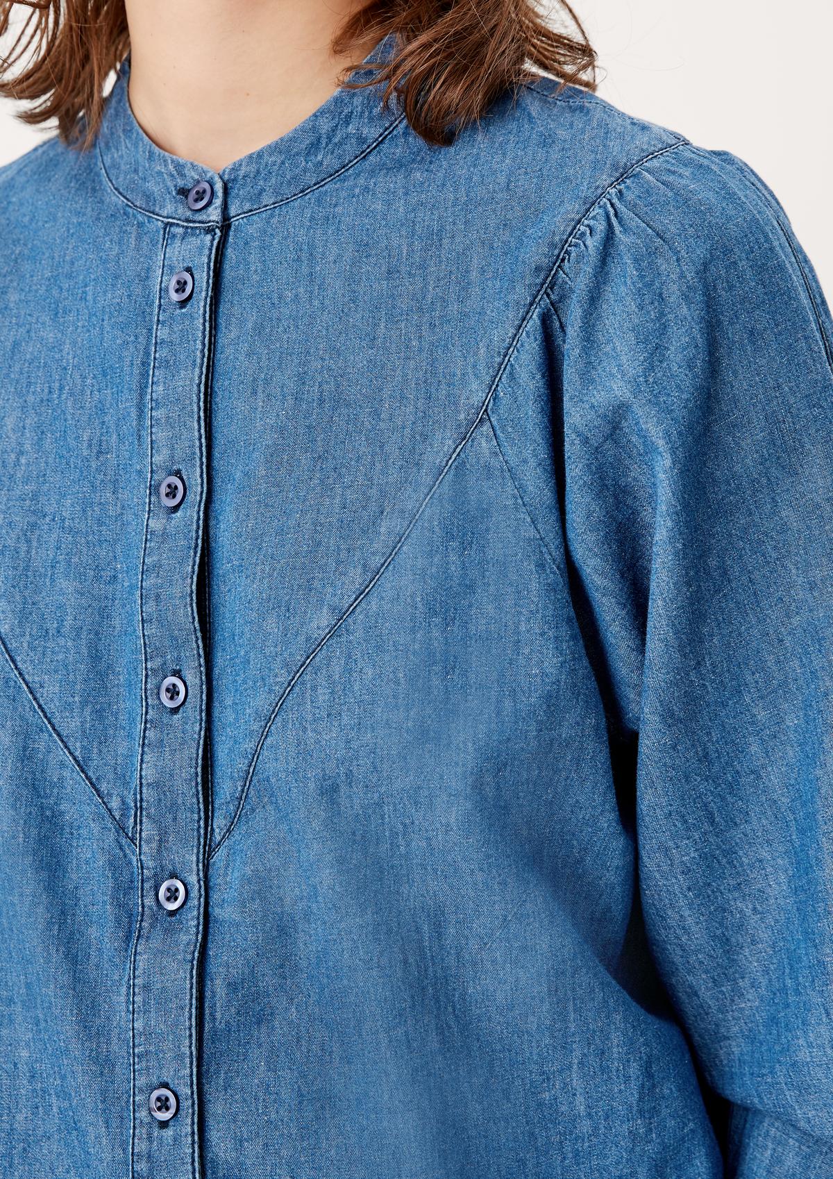 s.Oliver Light denim blouse with a stand-up collar