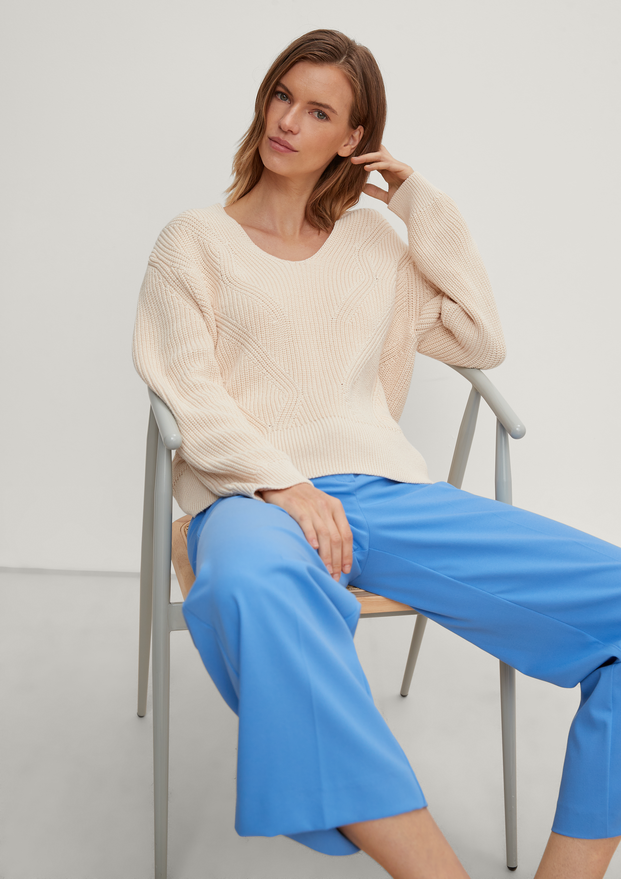 Cotton knit jumper white sand Comma