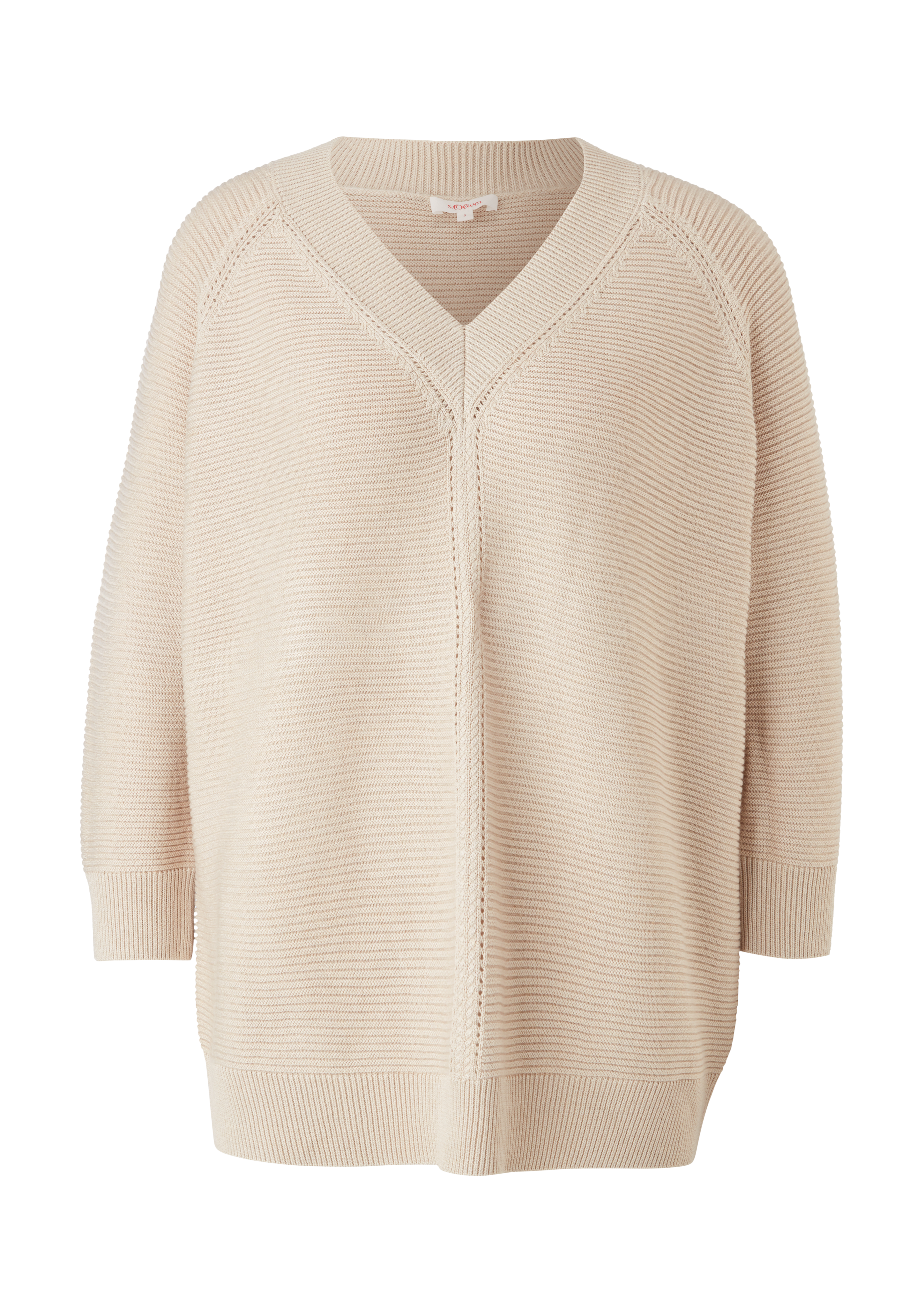 s.Oliver - V-Neck-Pullover mit Strukturmuster, Damen, Beige