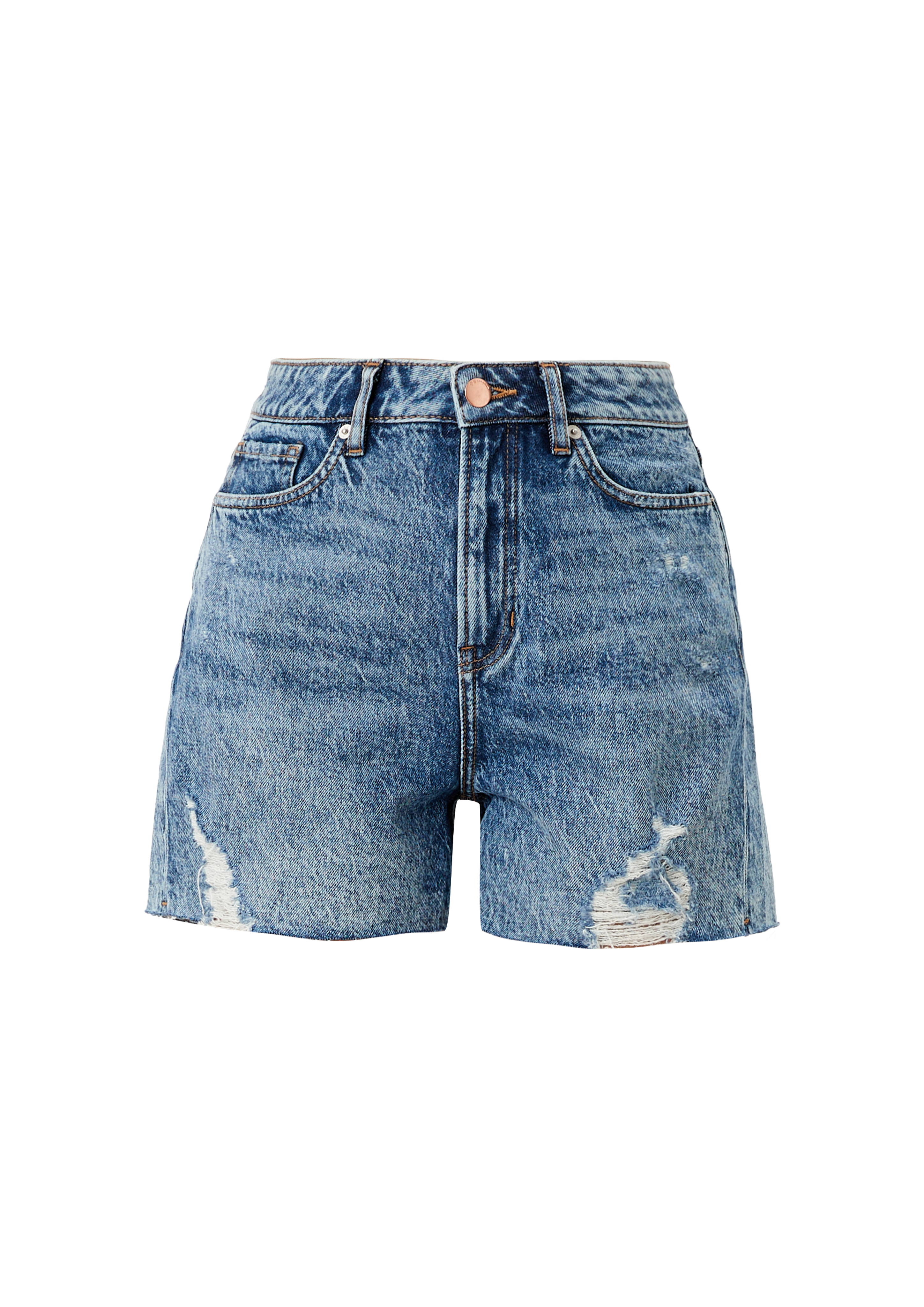 QS - Jeans-Shorts / Regular Fit / High Rise / Straight Leg, Damen, blau
