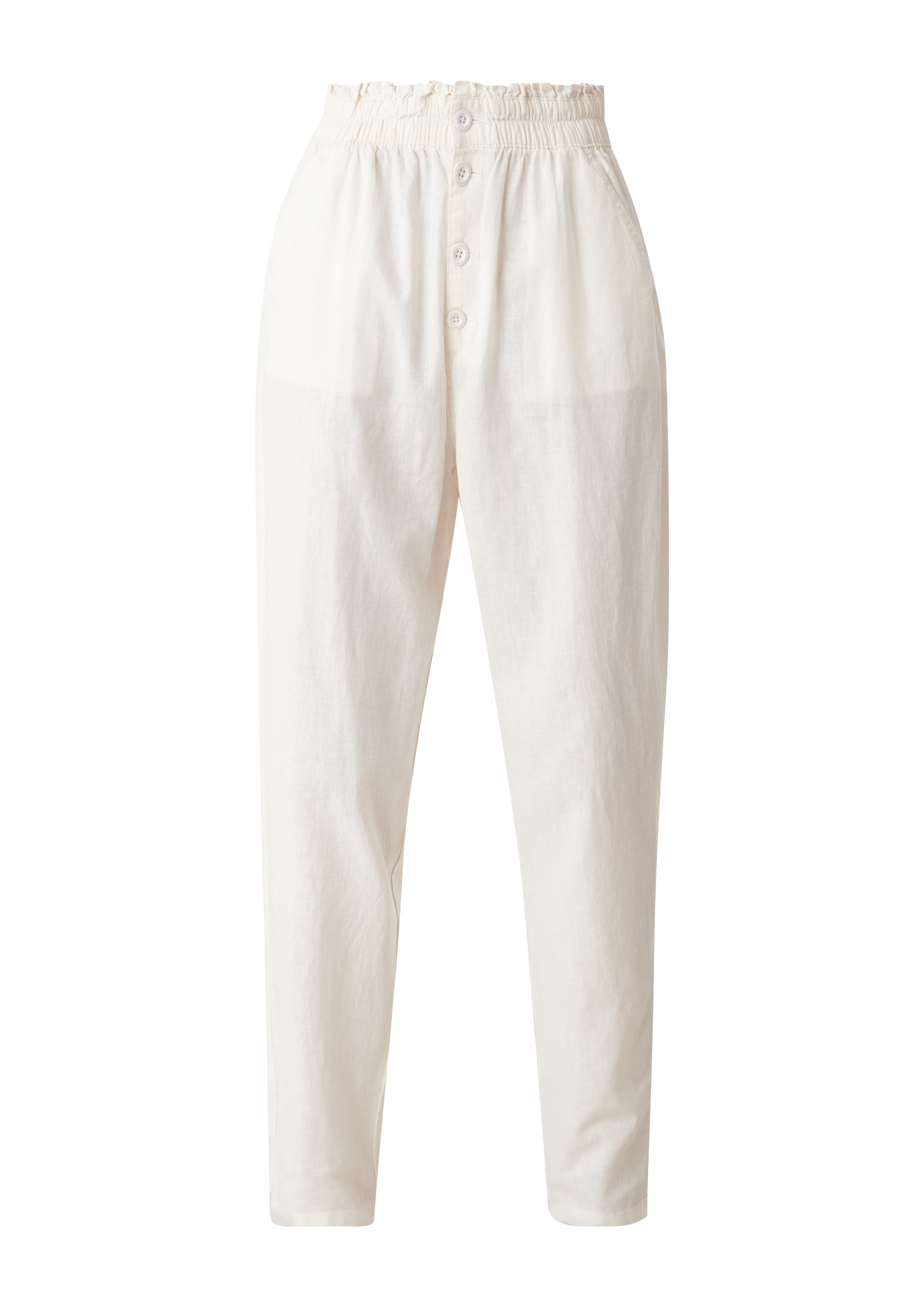 QS - High-Waist-Hose aus Leinenmix, Damen, creme