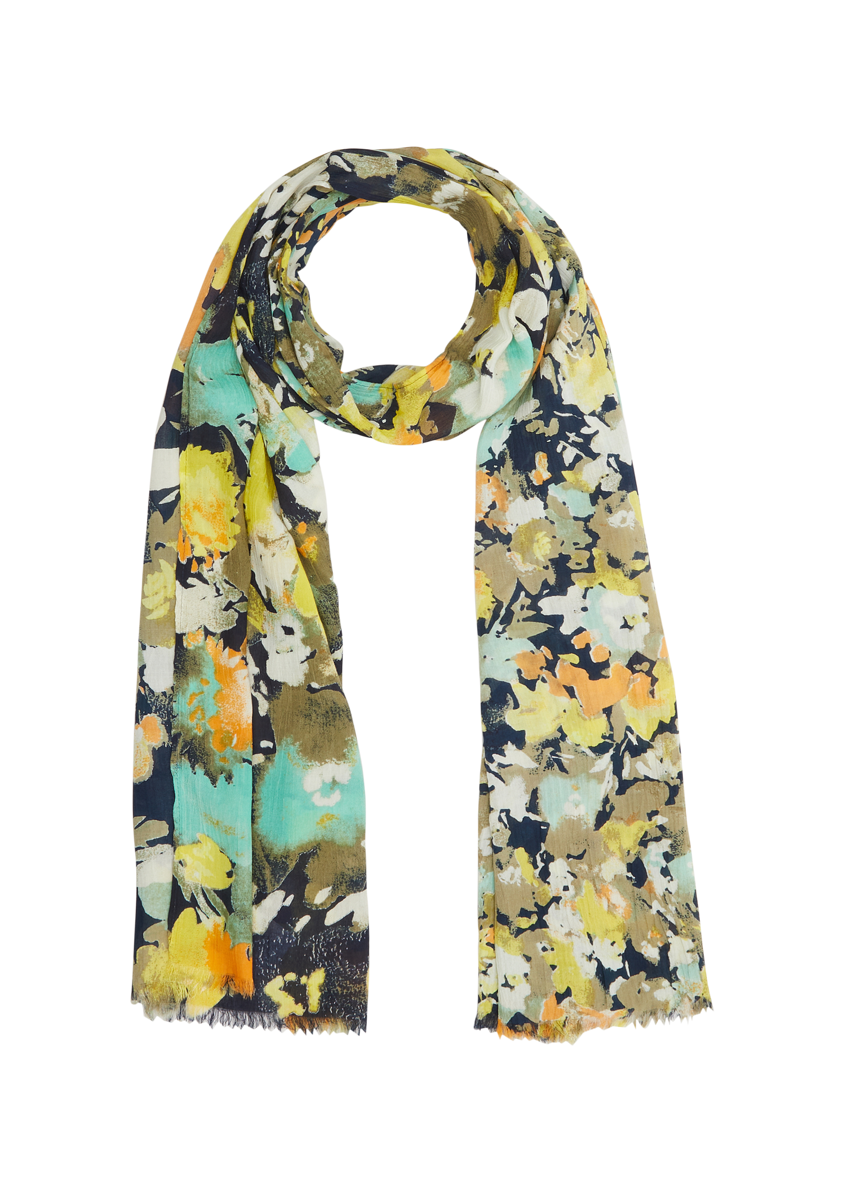 s.Oliver - Schal mit Blumenprint, Damen, blau|mehrfarbig|gelb