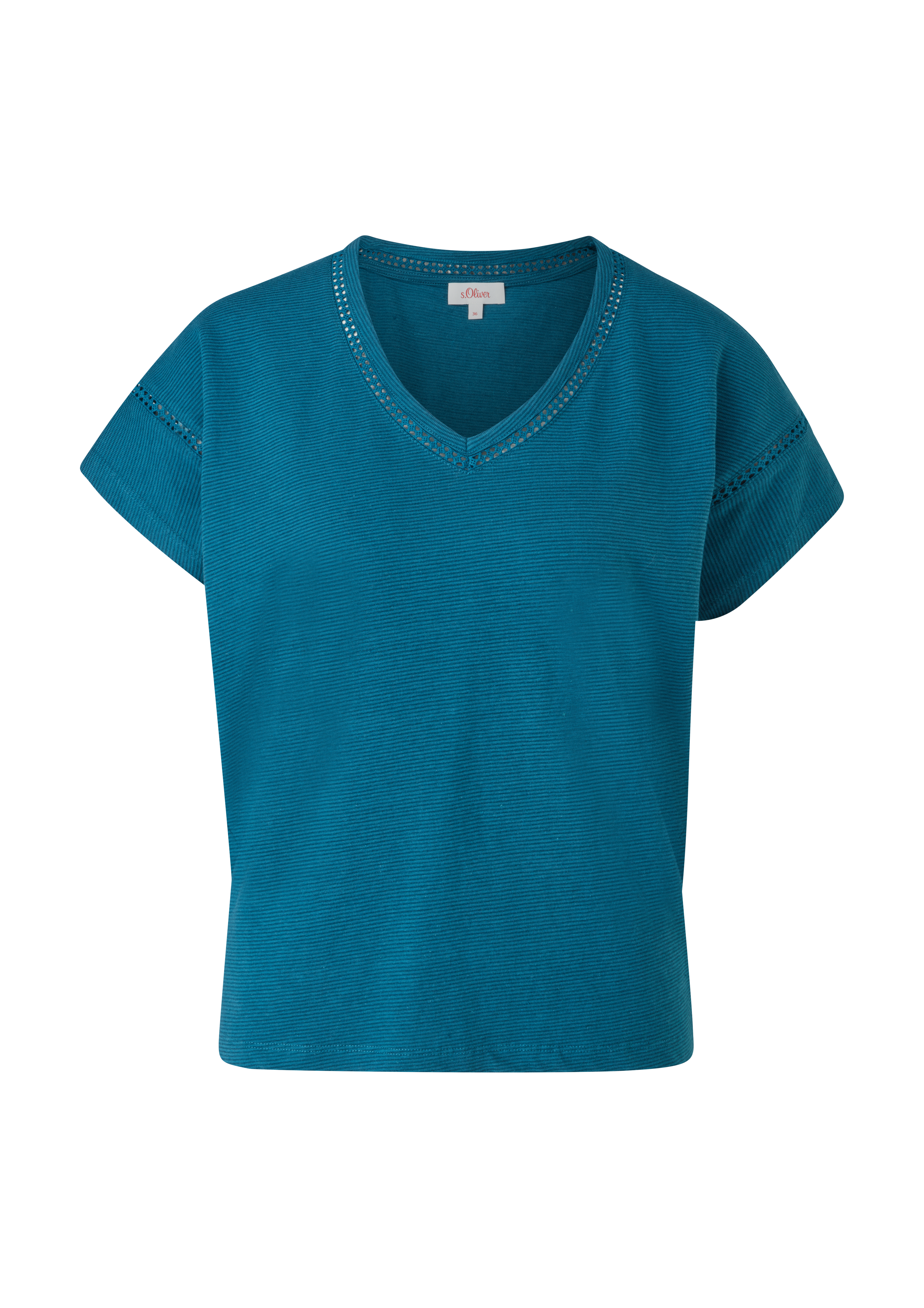 s.Oliver - T-Shirt mit Häkelspitze, Damen, Blau