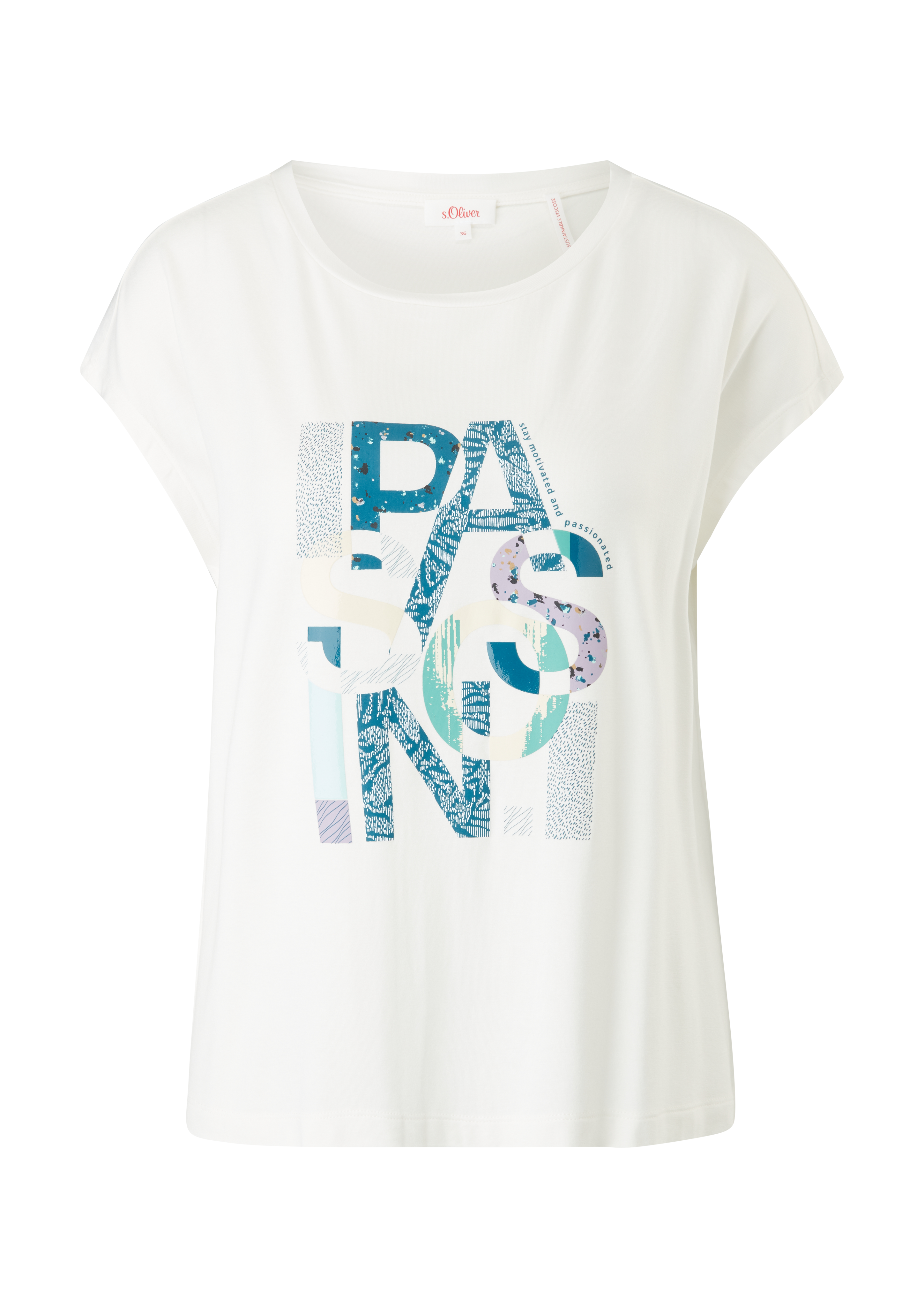 s.Oliver - T-Shirt mit Wording, Damen, creme