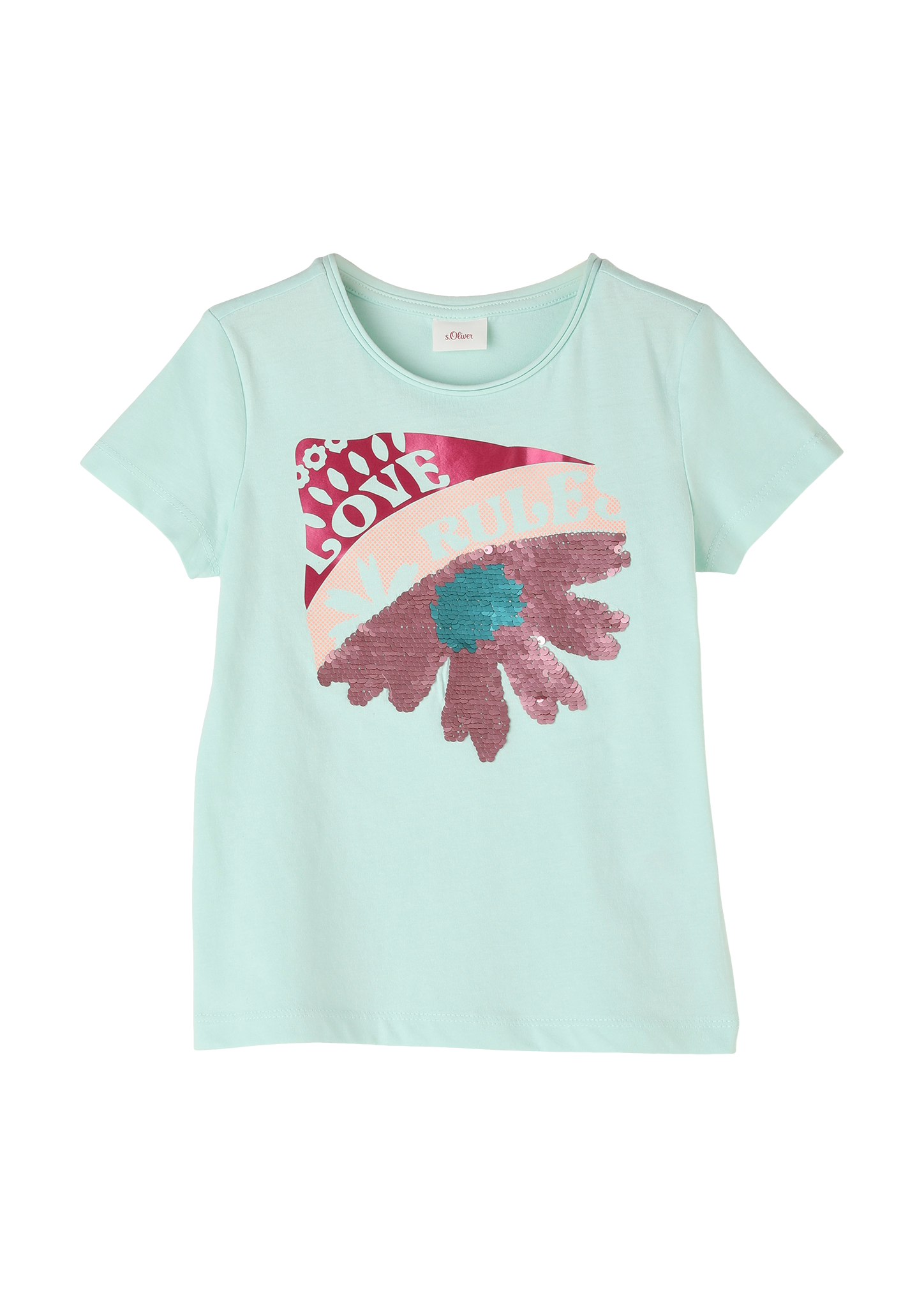 s.Oliver - T-Shirt mit Pailletten-Motiv, Kinder, türkis