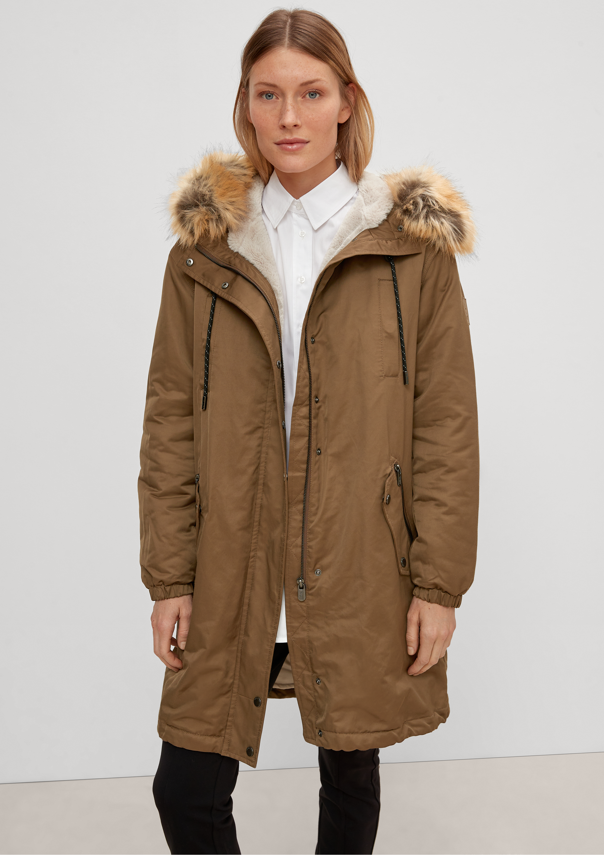 Fur trim shop parka coat