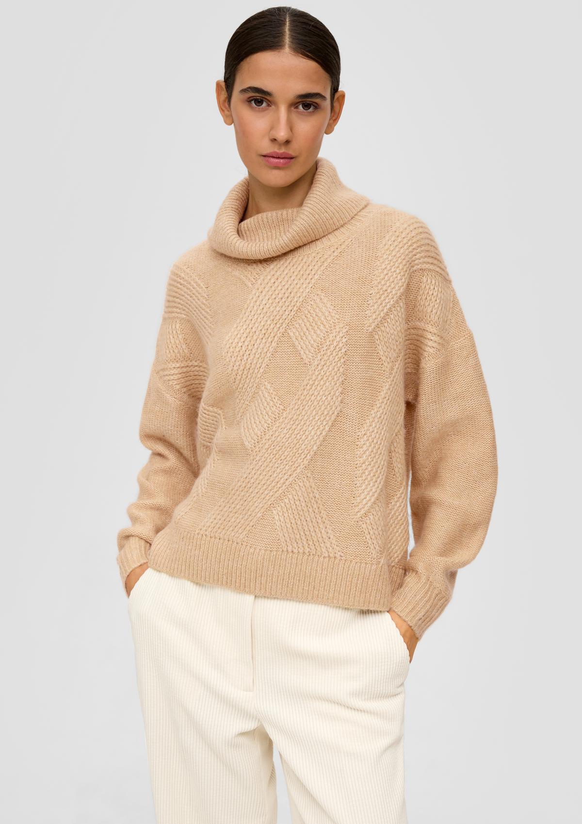Polo neck jumper in a wool blend - light brown