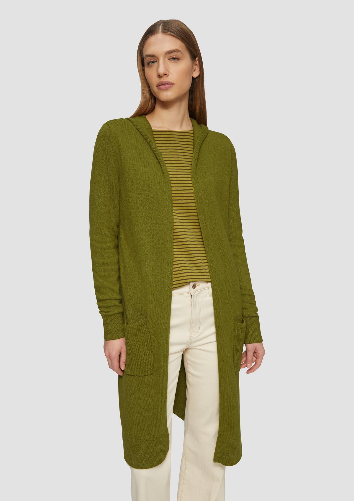 Kapuze Lange Kuschelige Strickjacke Long-Cardigan Mit Kapuze Guacamole