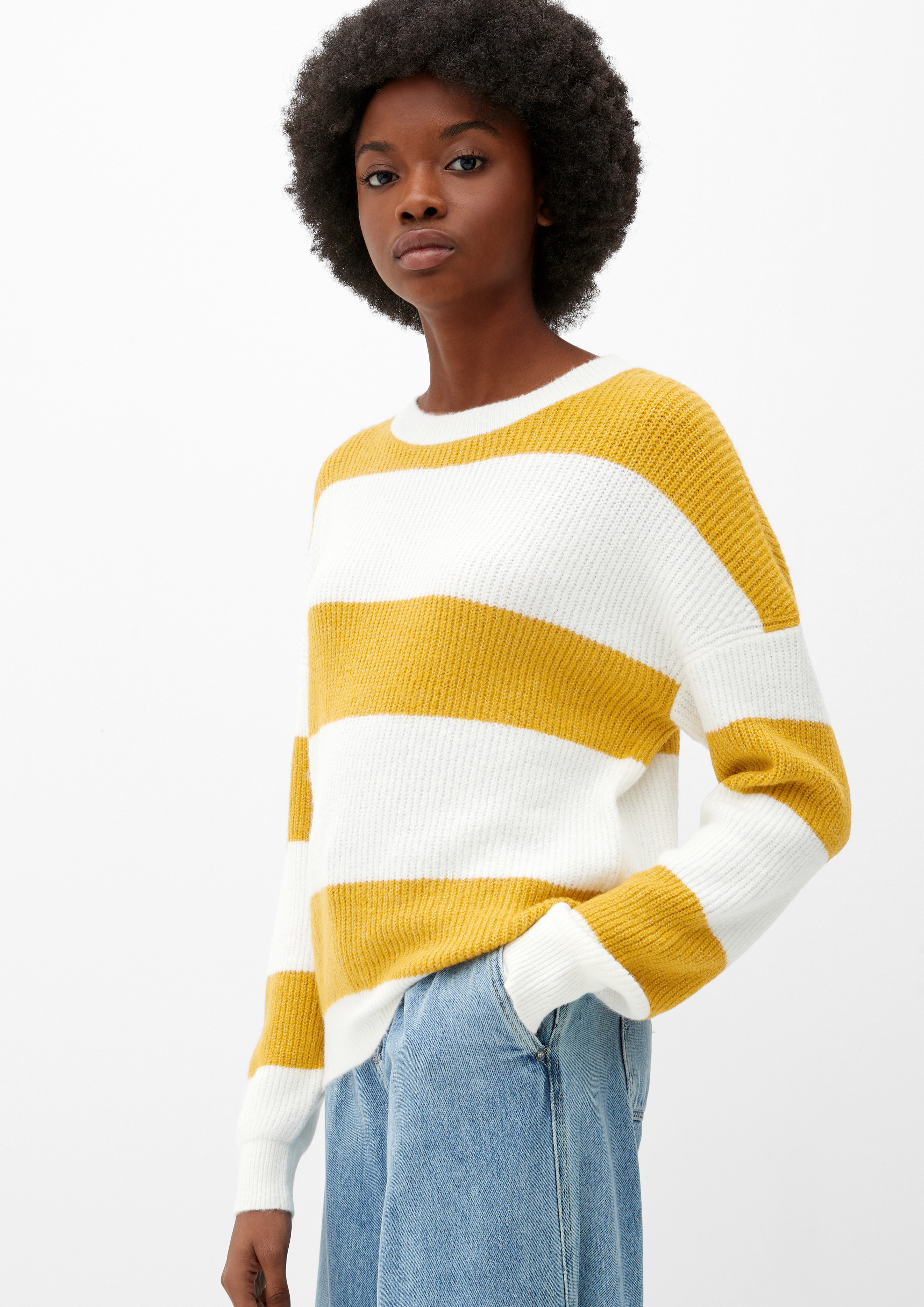 Mustard and white outlet striped sweater