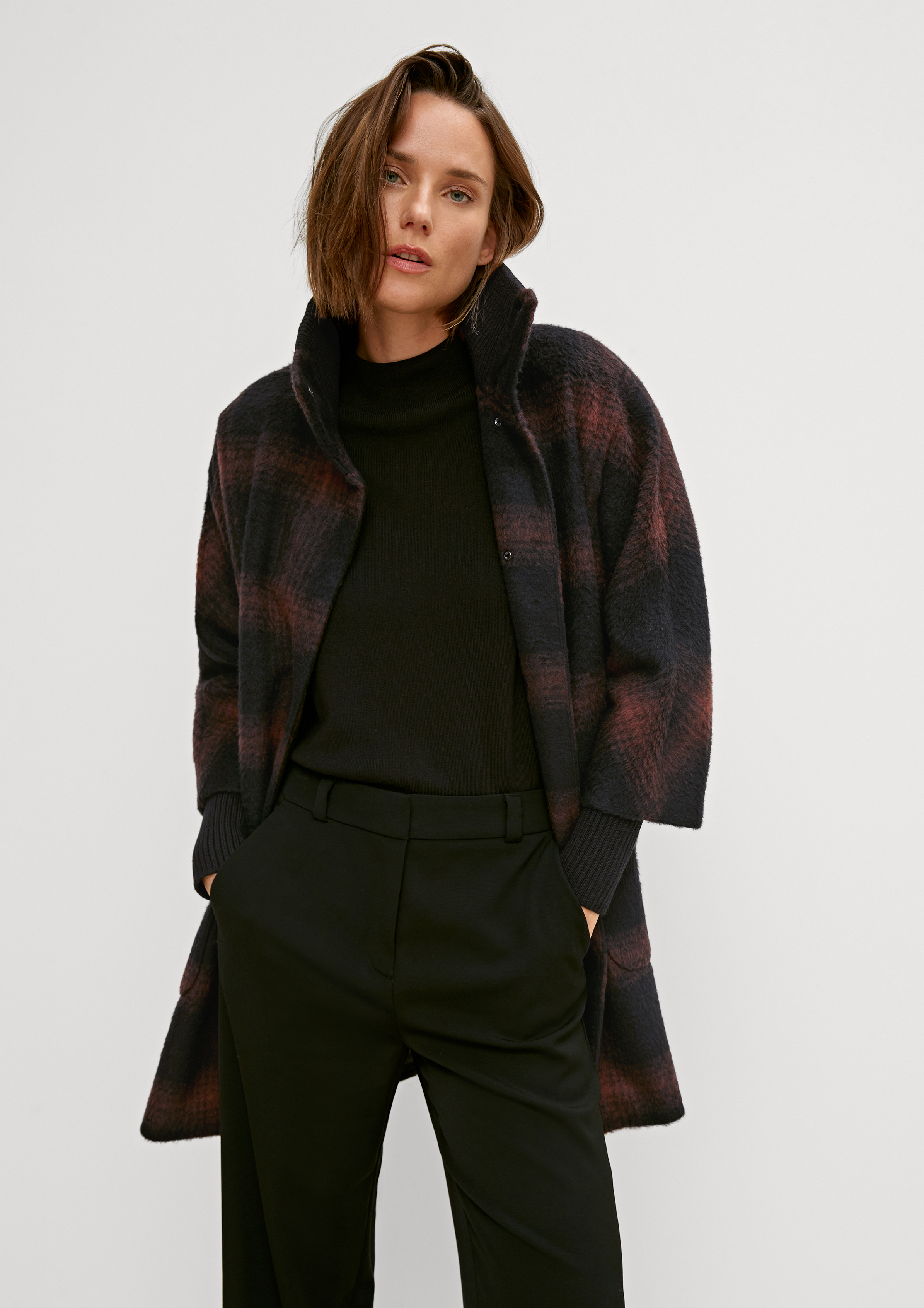 Checked cape coat sale