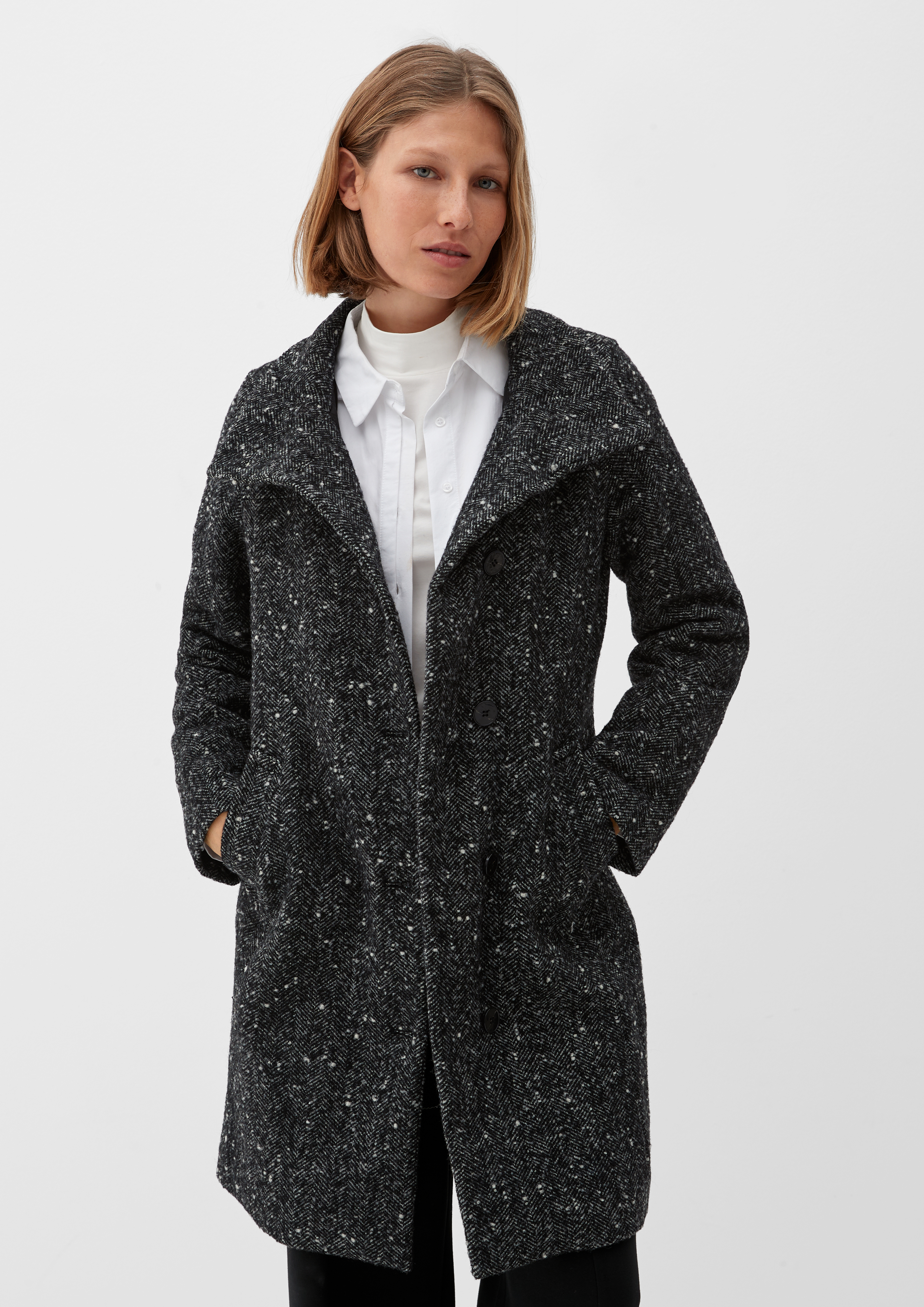 Herringbone wool cheap blend zip overcoat