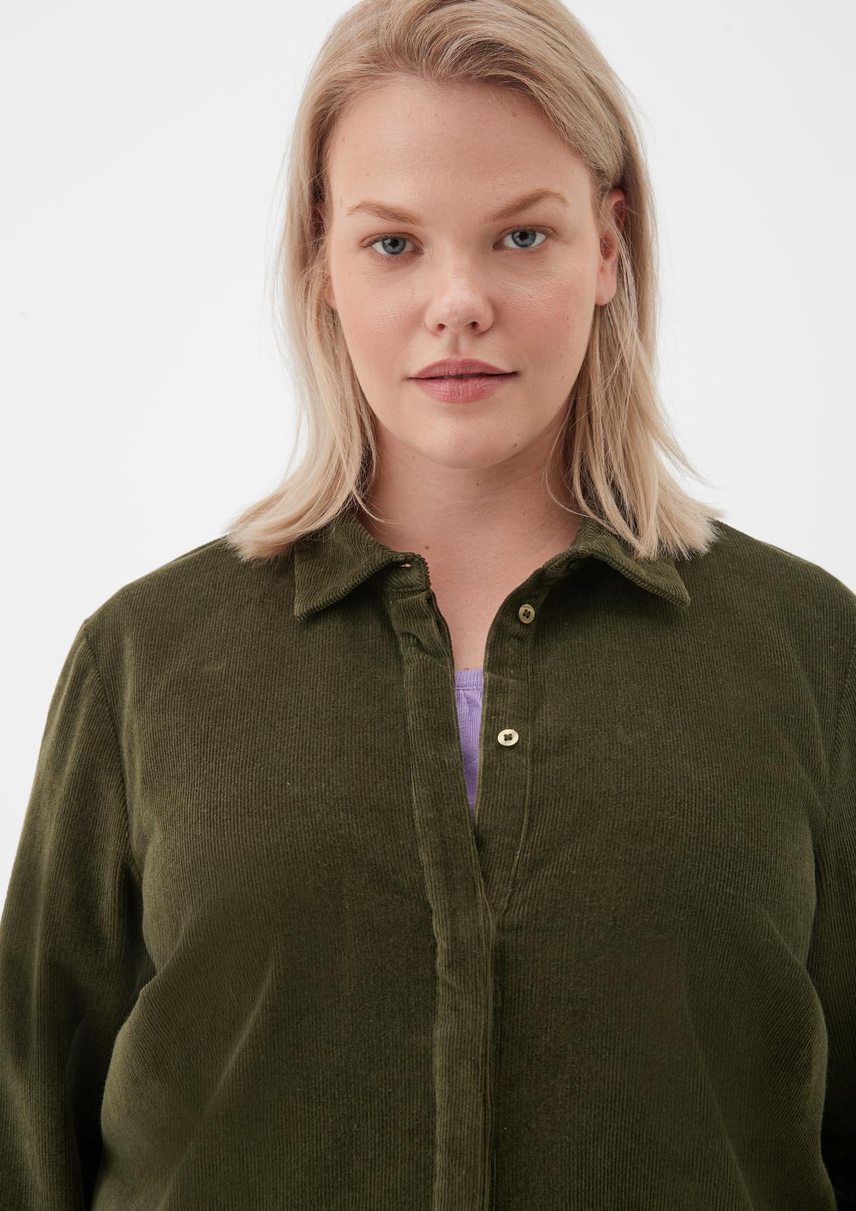 Shirt blouse in corduroy fabric - forest green