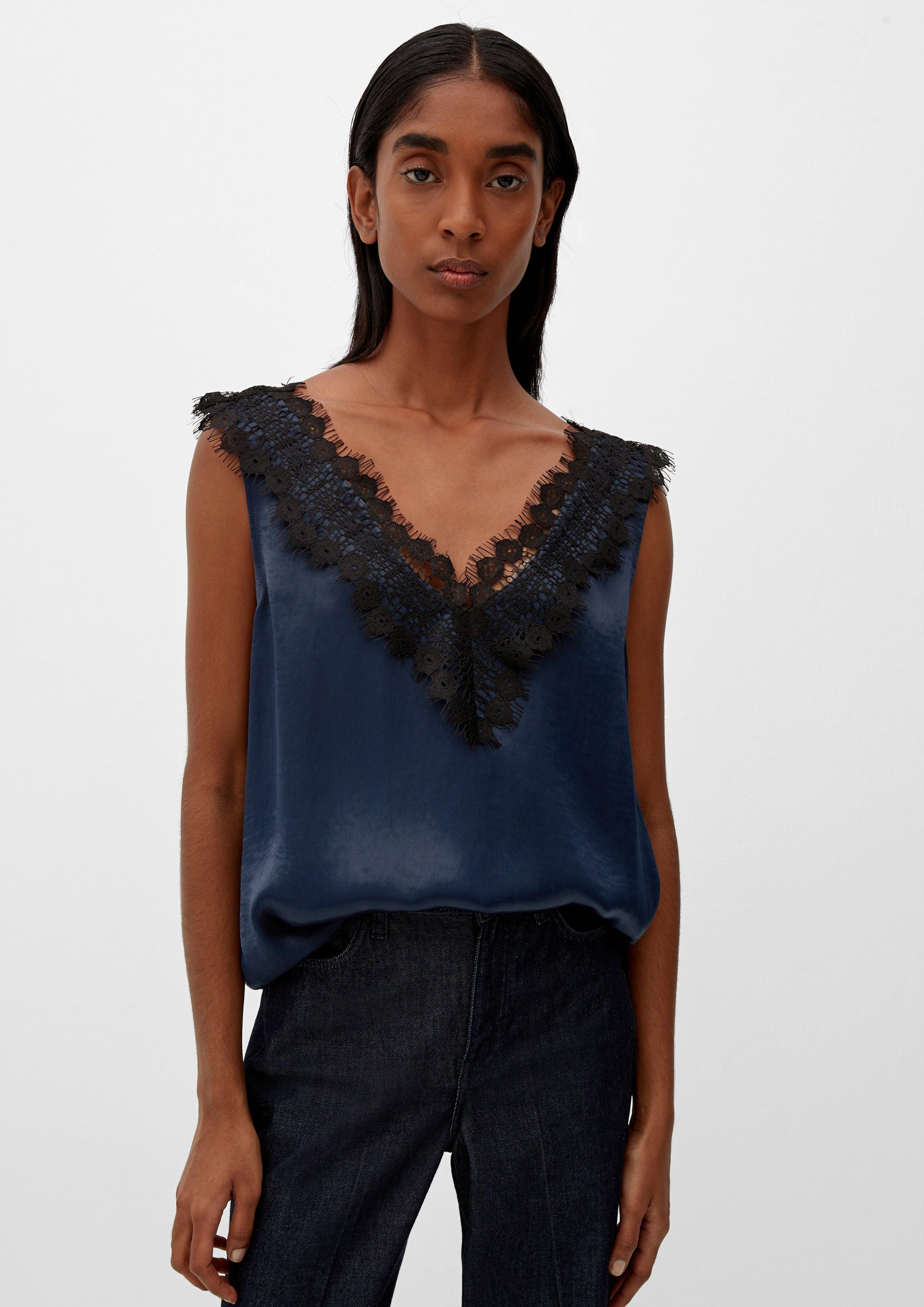 Crop Top in Lace and Satin Viscose