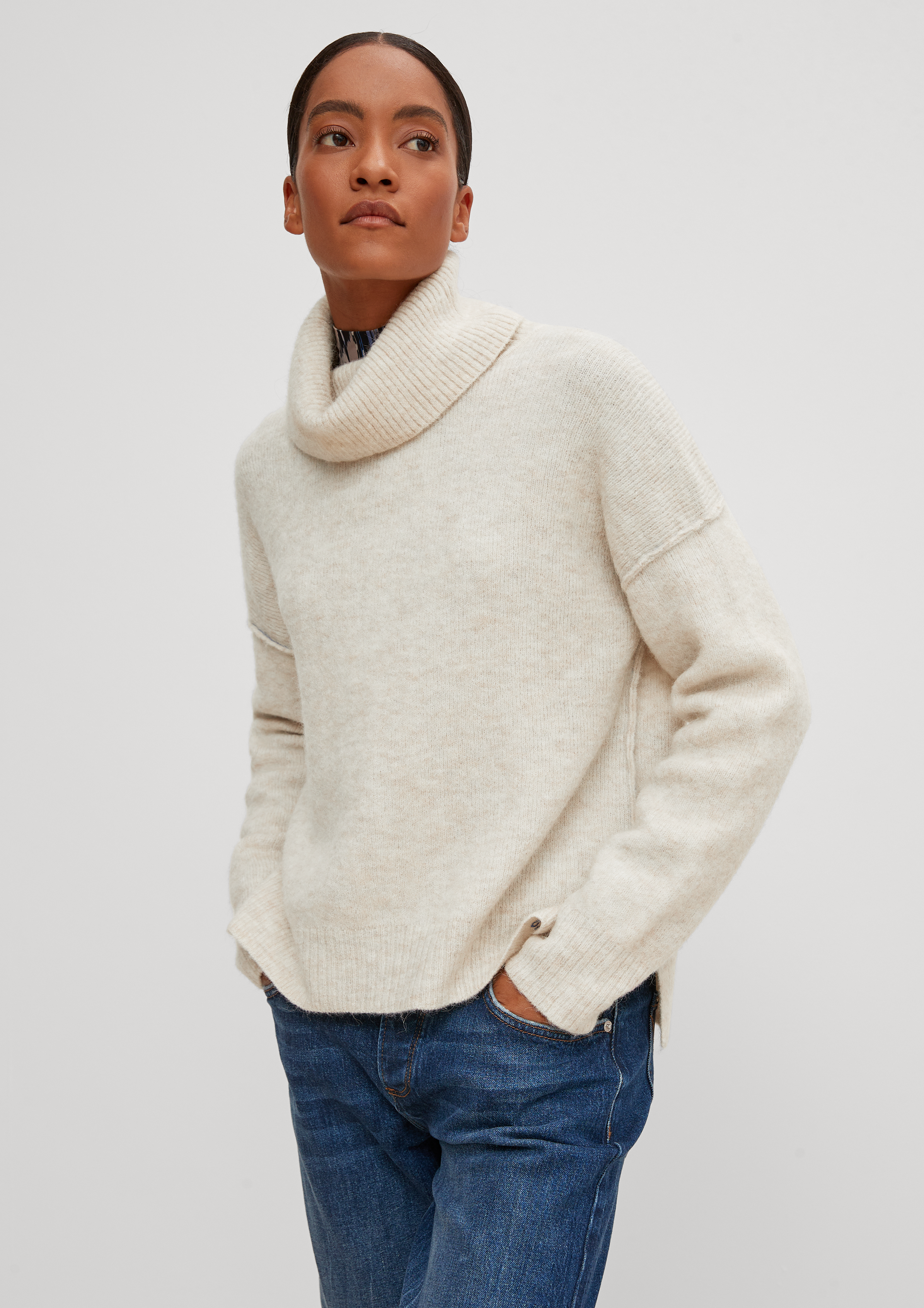 Polo Neck Jumper Made Of An Alpaca Blend Beige Comma