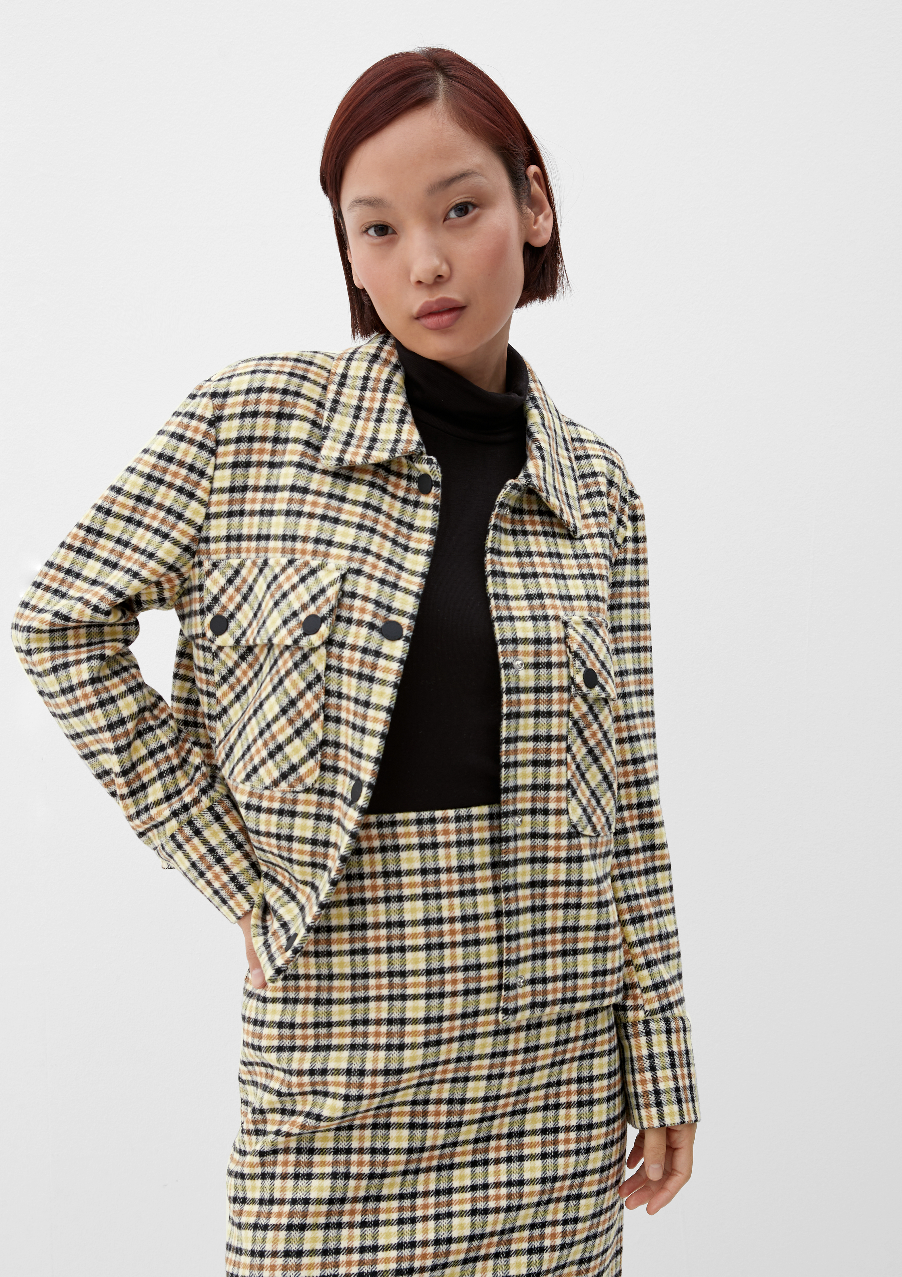 Yellow check skirt hot sale and jacket