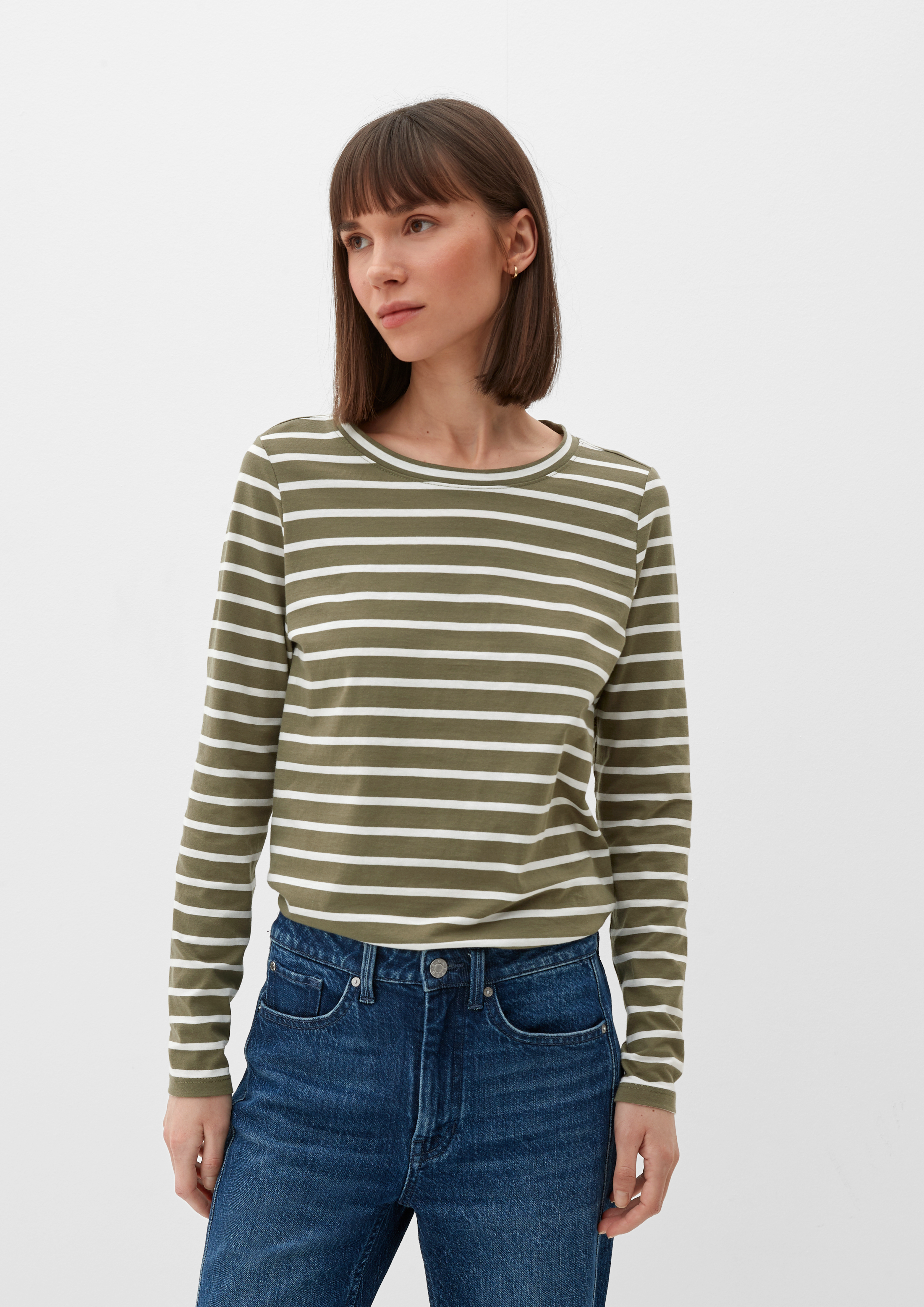 Striped long sleeve jersey top - navy