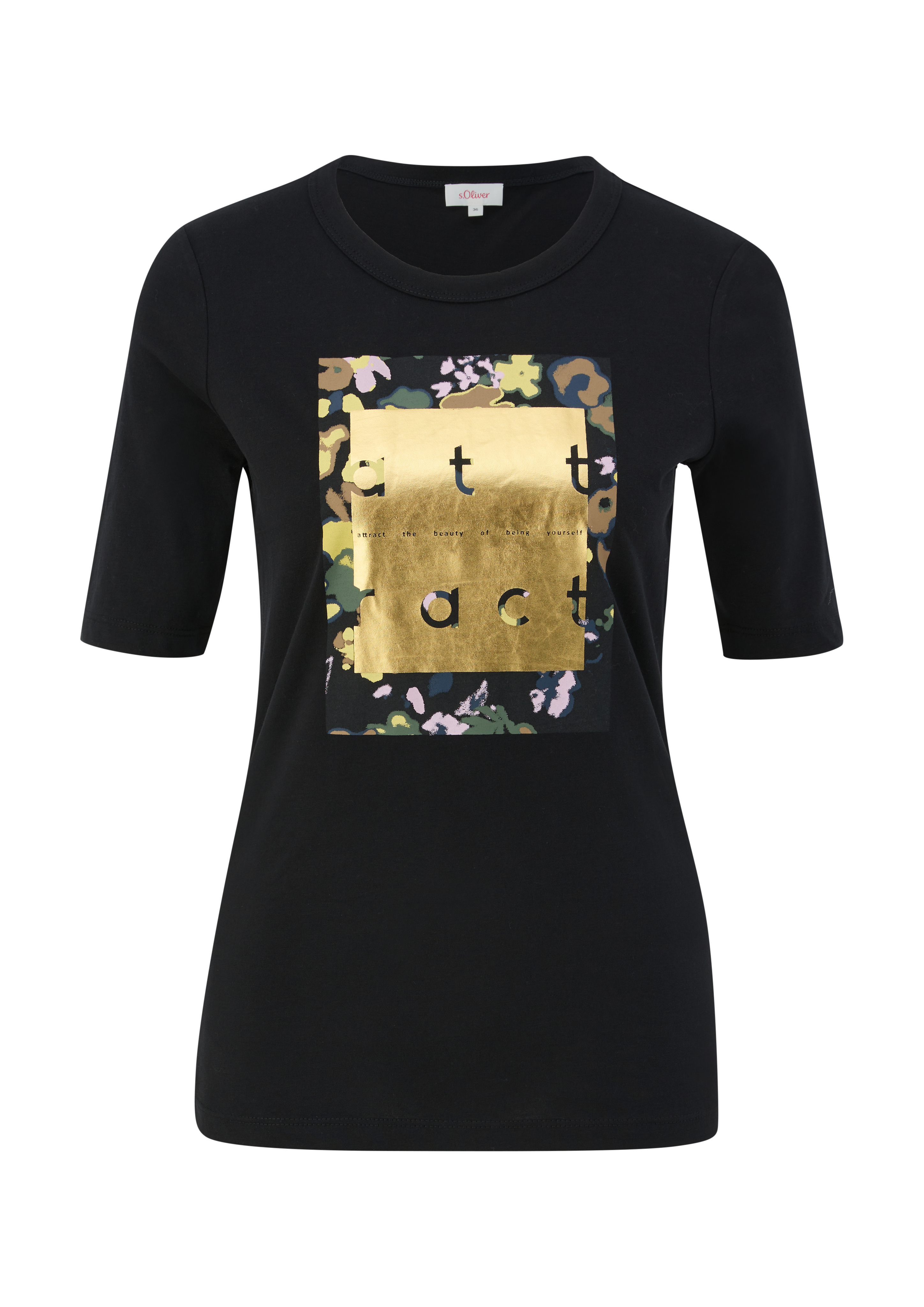 s.Oliver - T-Shirt mit Metallic-Frontprint, Damen, schwarz