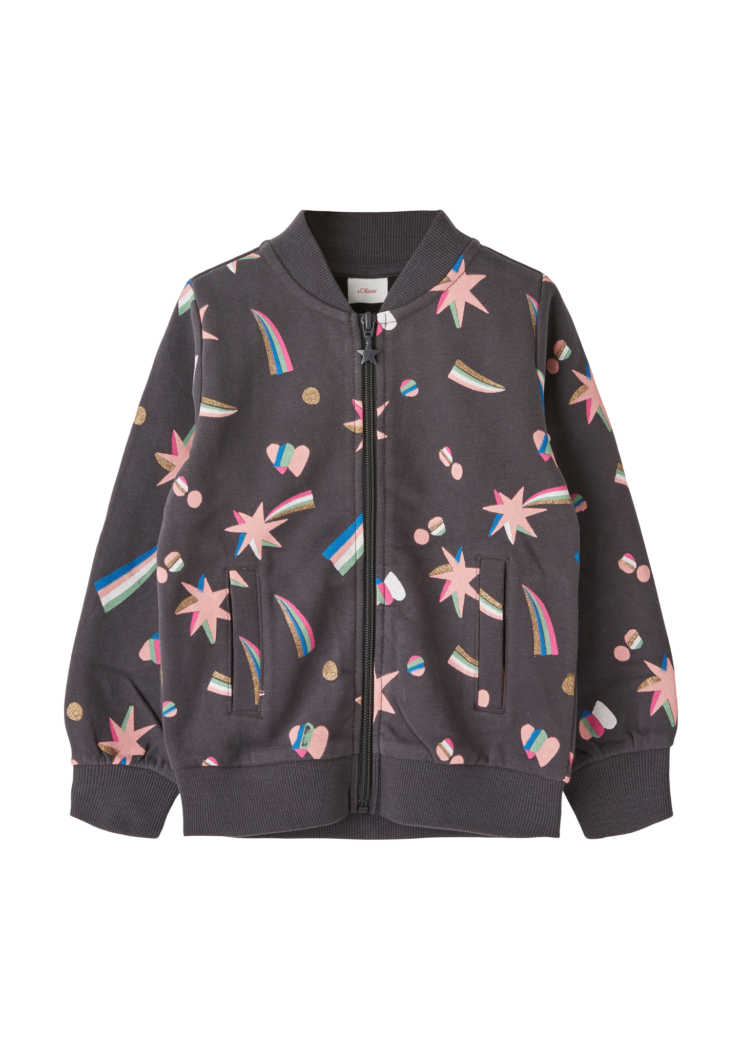 s.Oliver - Sweatjacke mit glitzernden Effekt-Prints, Kinder, grau