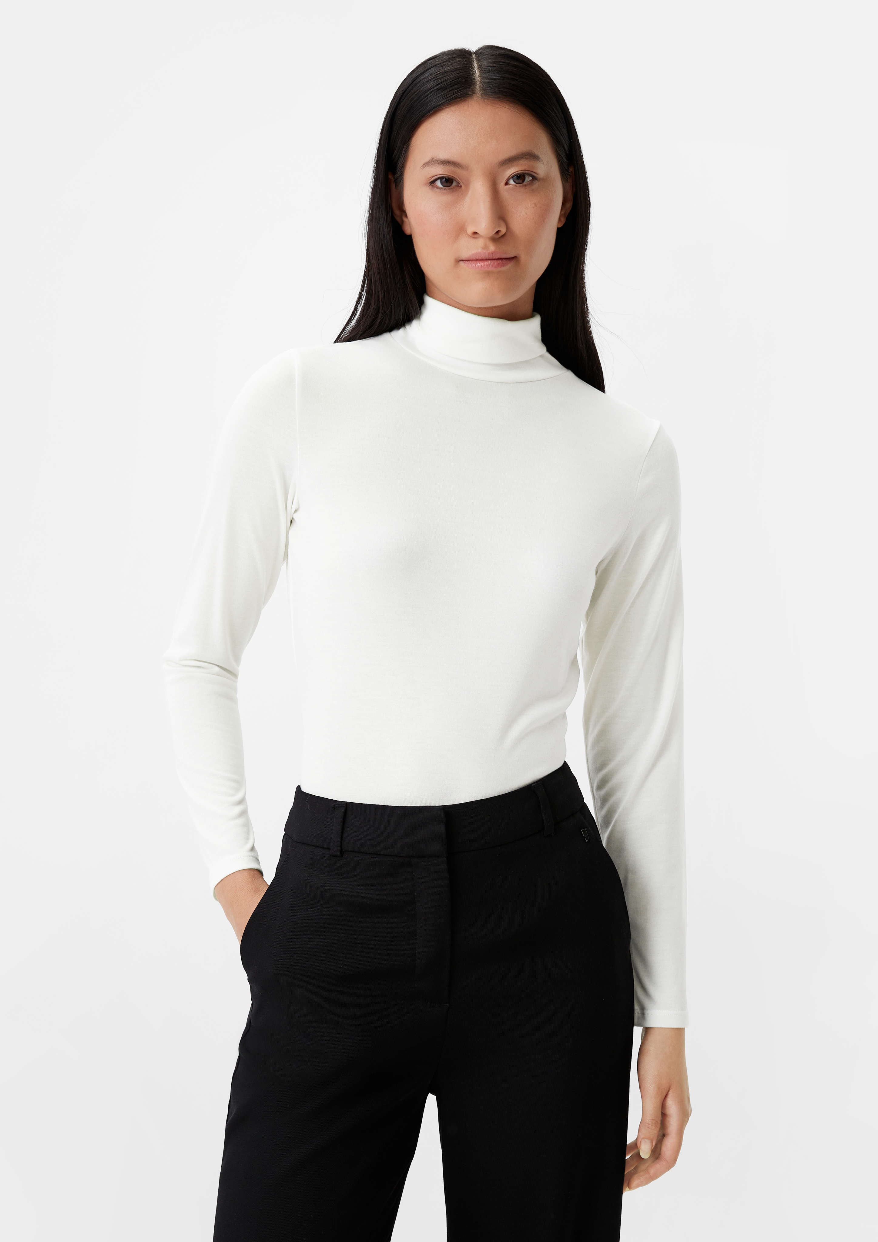 Long sleeve polo neck top white Comma