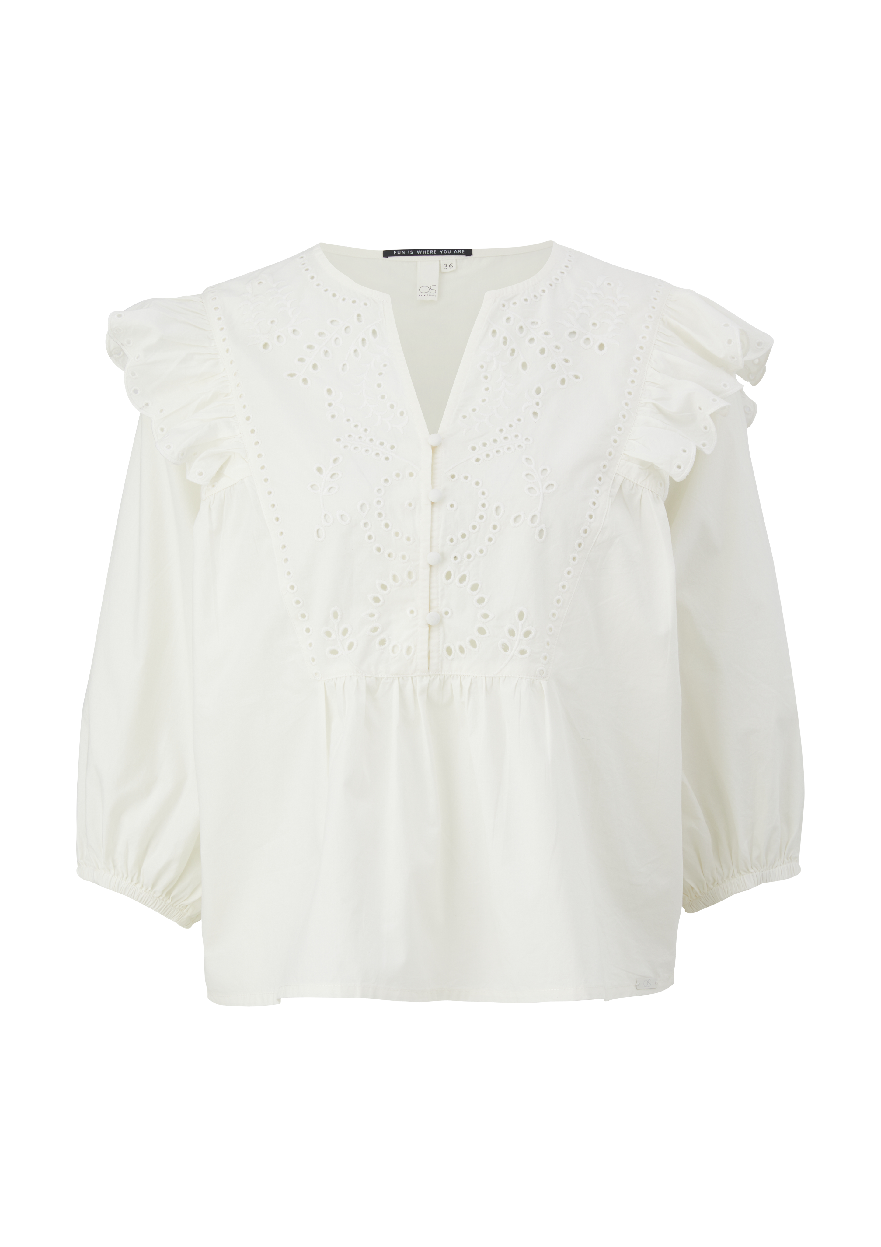 QS - Tunika-Bluse mit Lochstickerei, Damen, creme