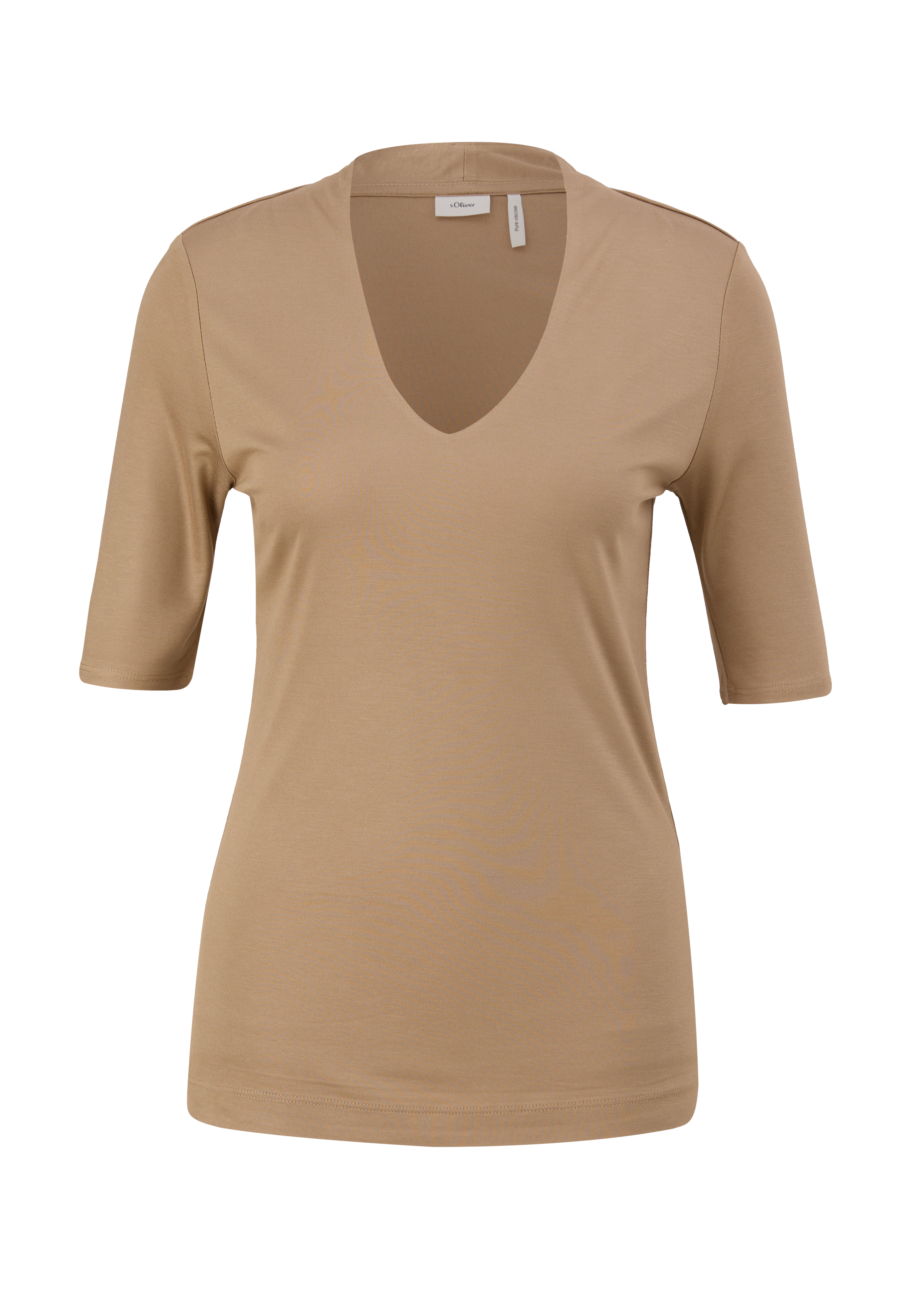 s.Oliver - Viskoseshirt mit V-Ausschnitt, Damen, braun