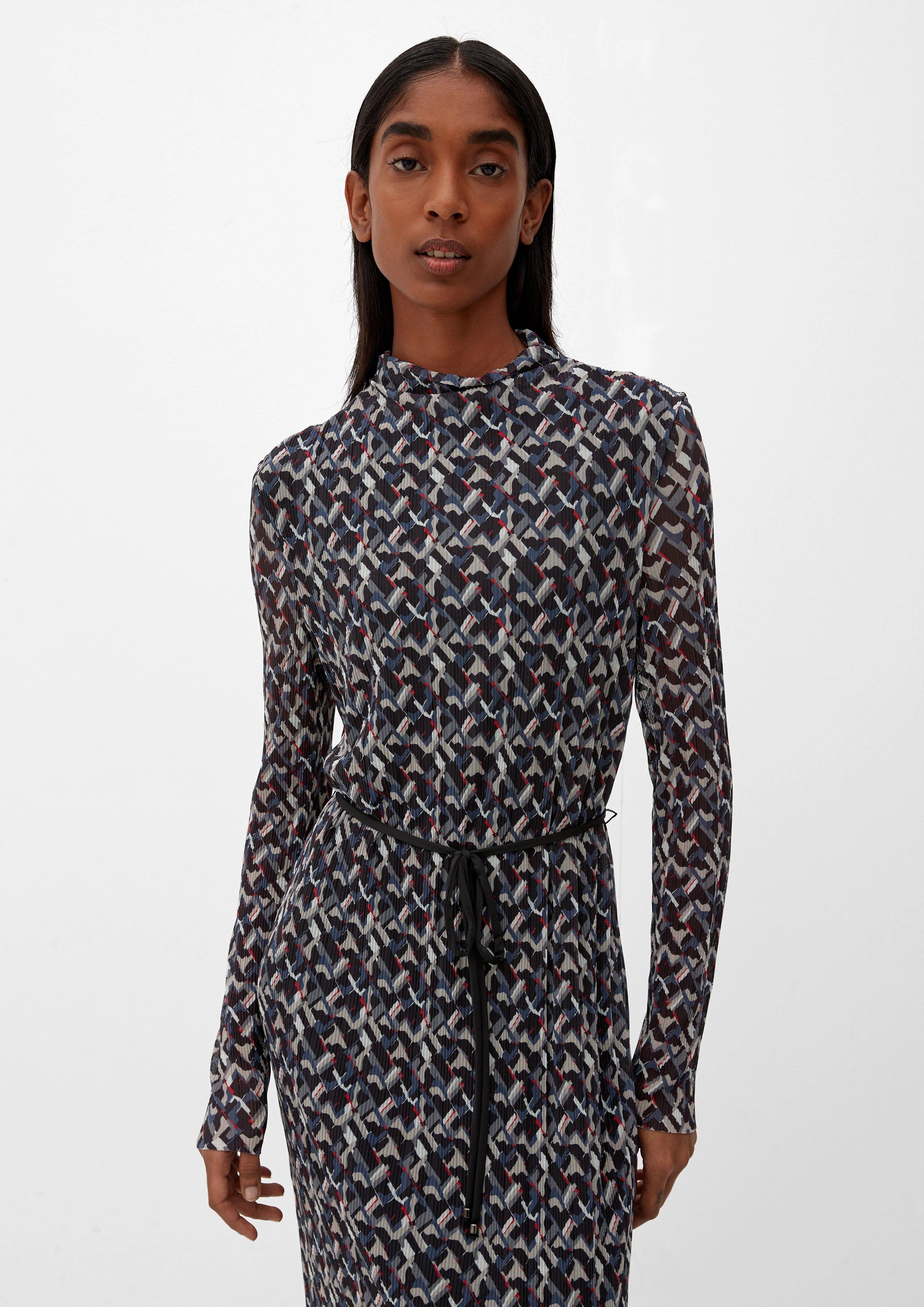Meshkleid mit Faltenstruktur - schwarz | s.Oliver