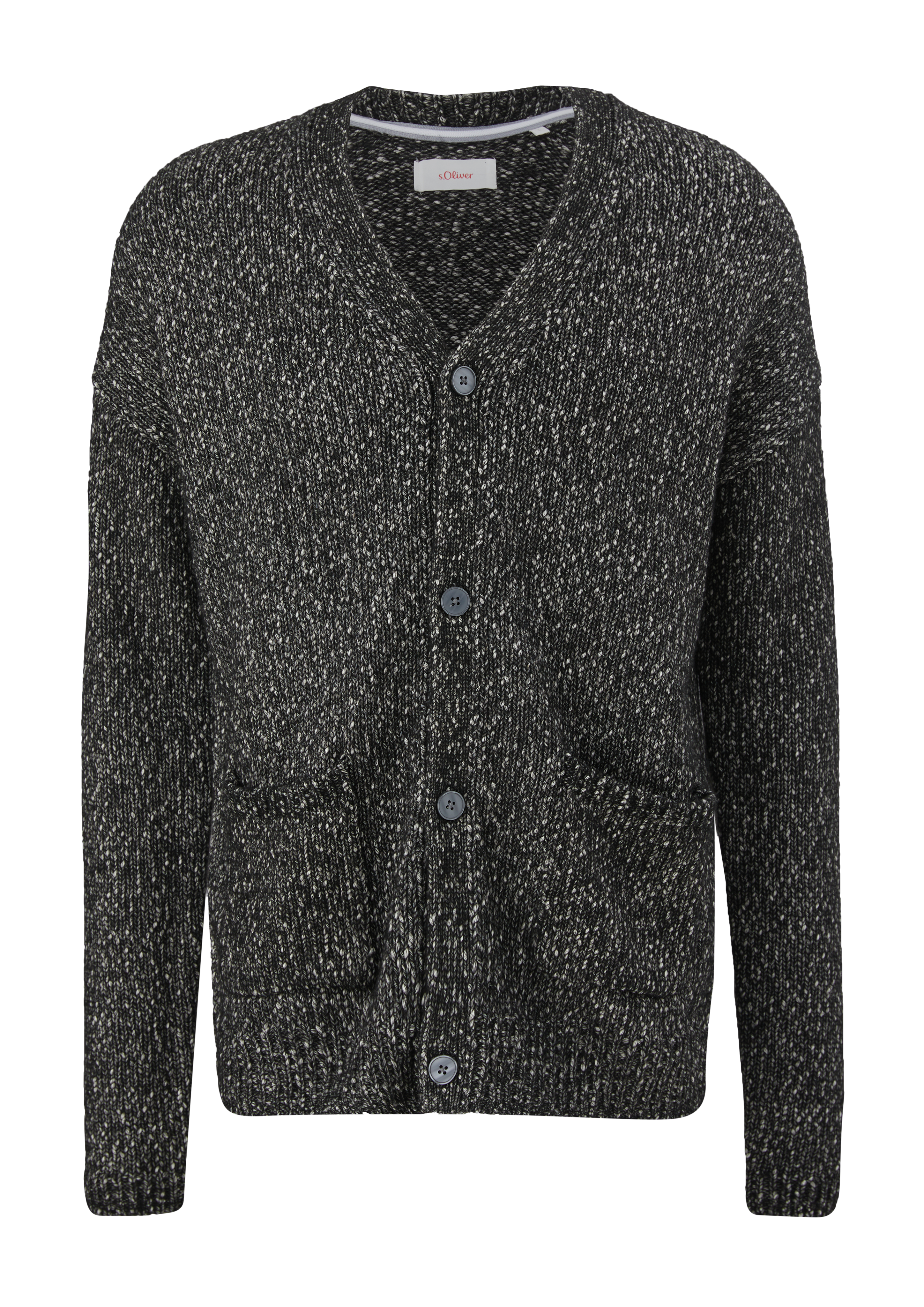 s.Oliver - Strickjacke in melierter Optik, Herren, schwarz