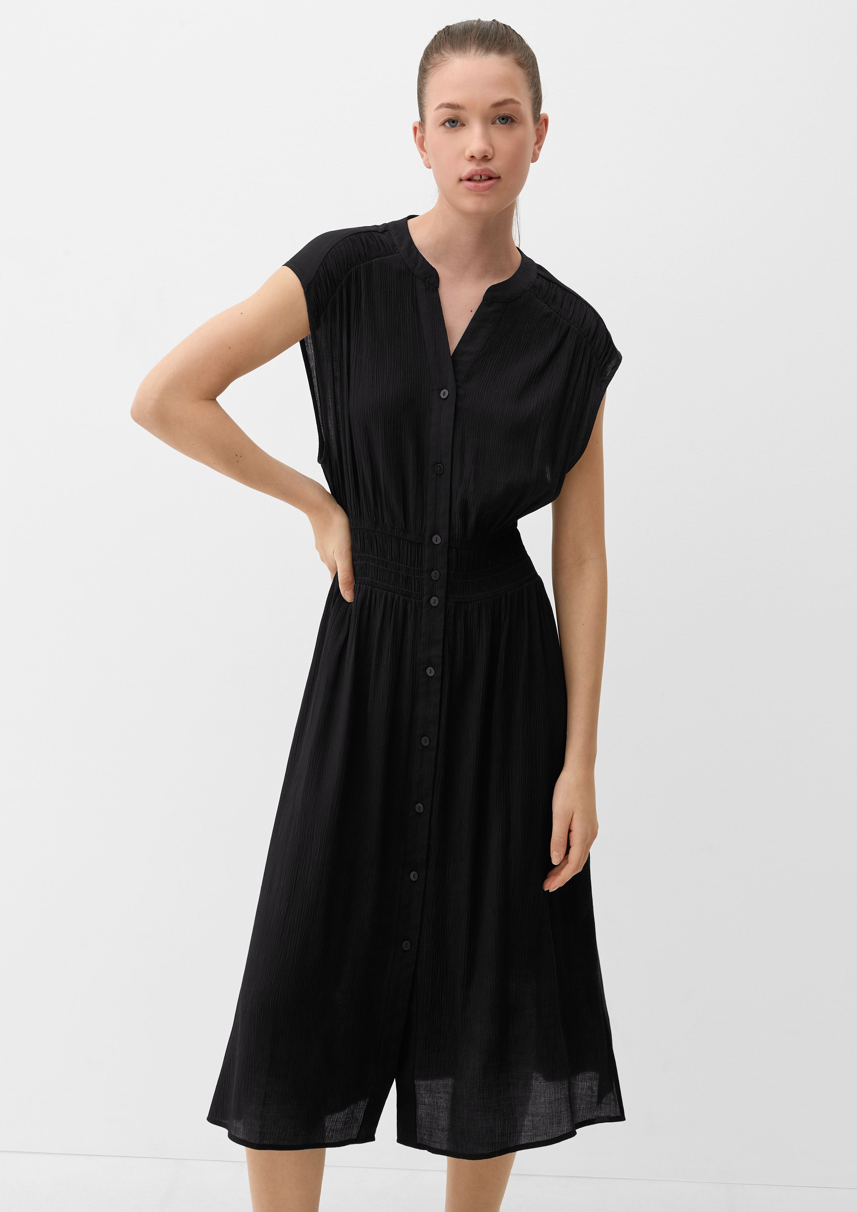 Midi-Kleid aus Viskose-Crêpe - schwarz