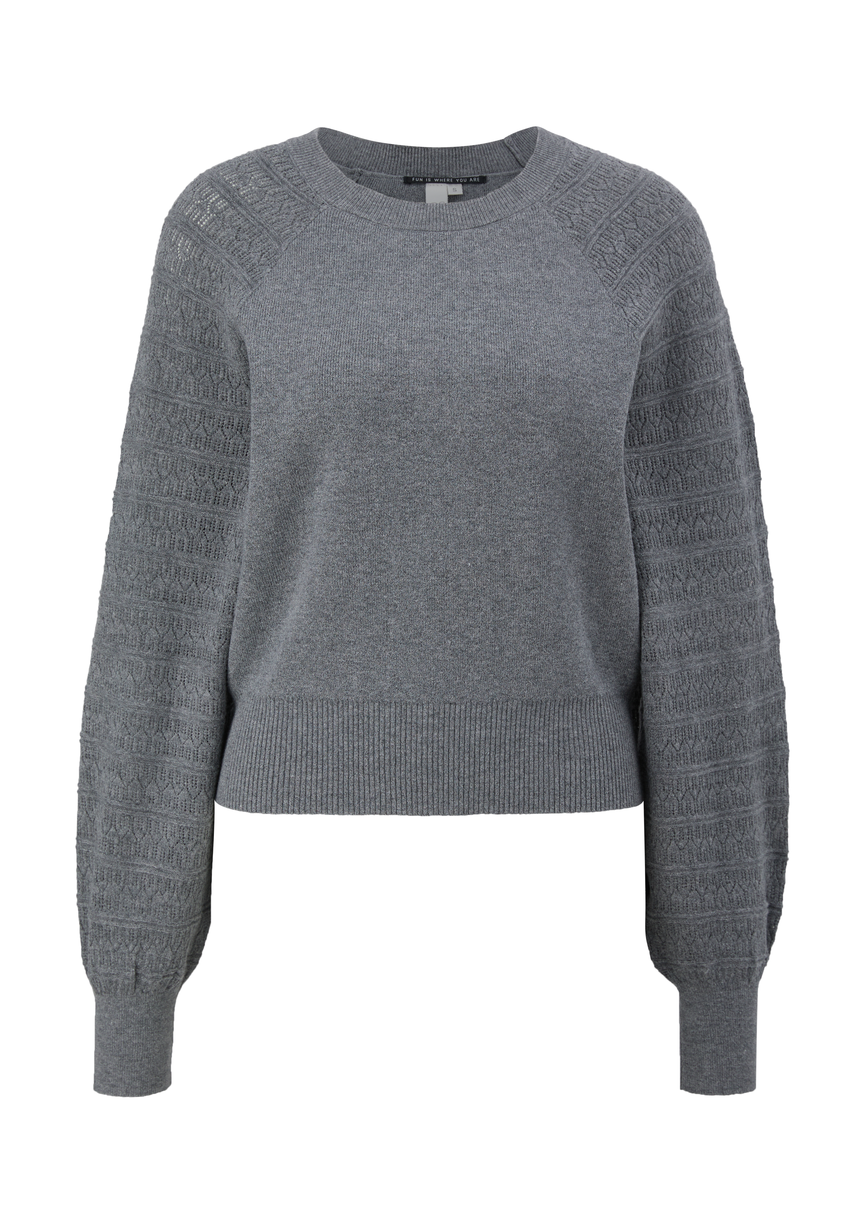 QS - Strickpullover mit Ajour-Ärmeln, Damen, grau