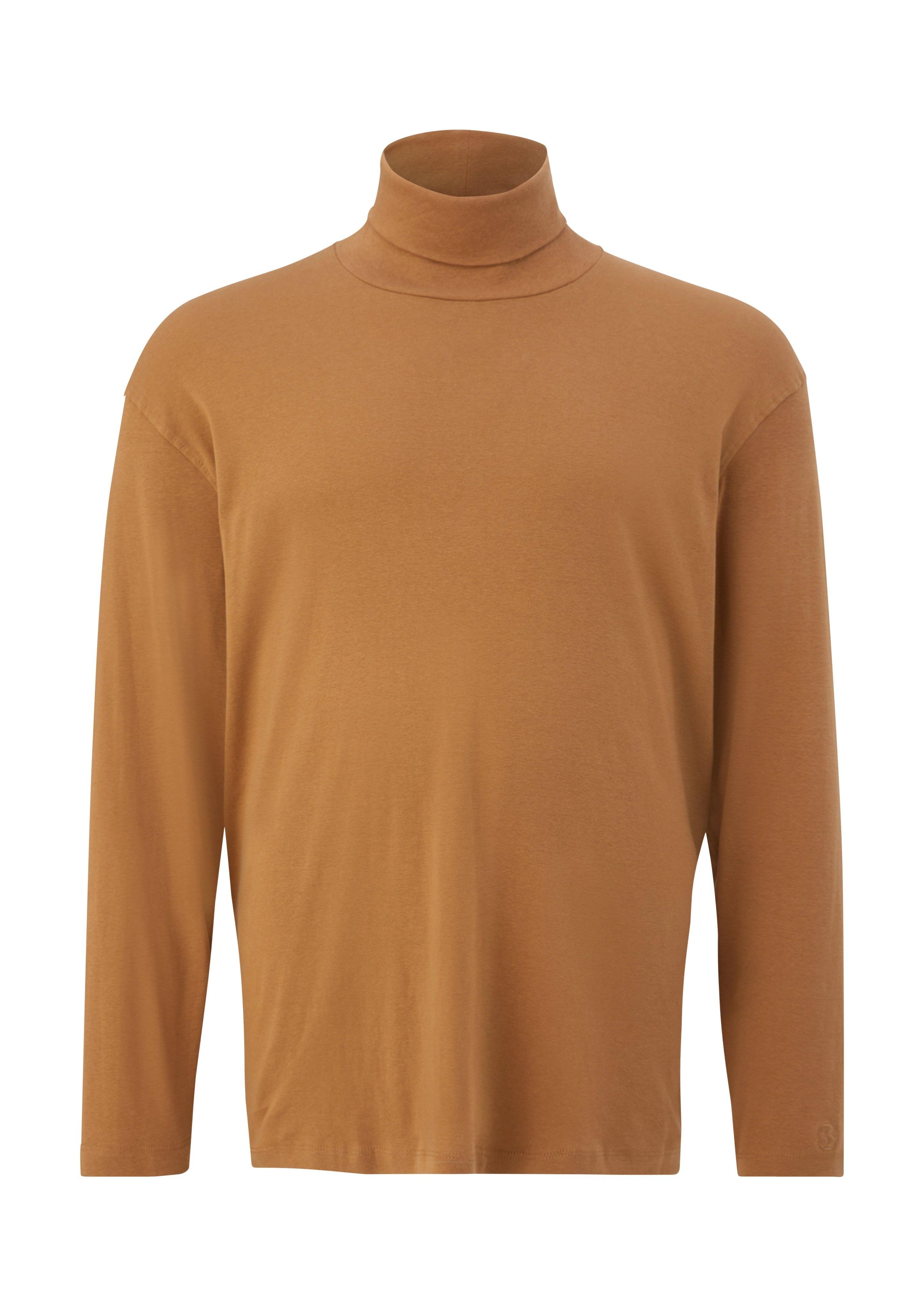 s.Oliver - Geripptes Longsleeve mit Turtleneck, Herren, braun