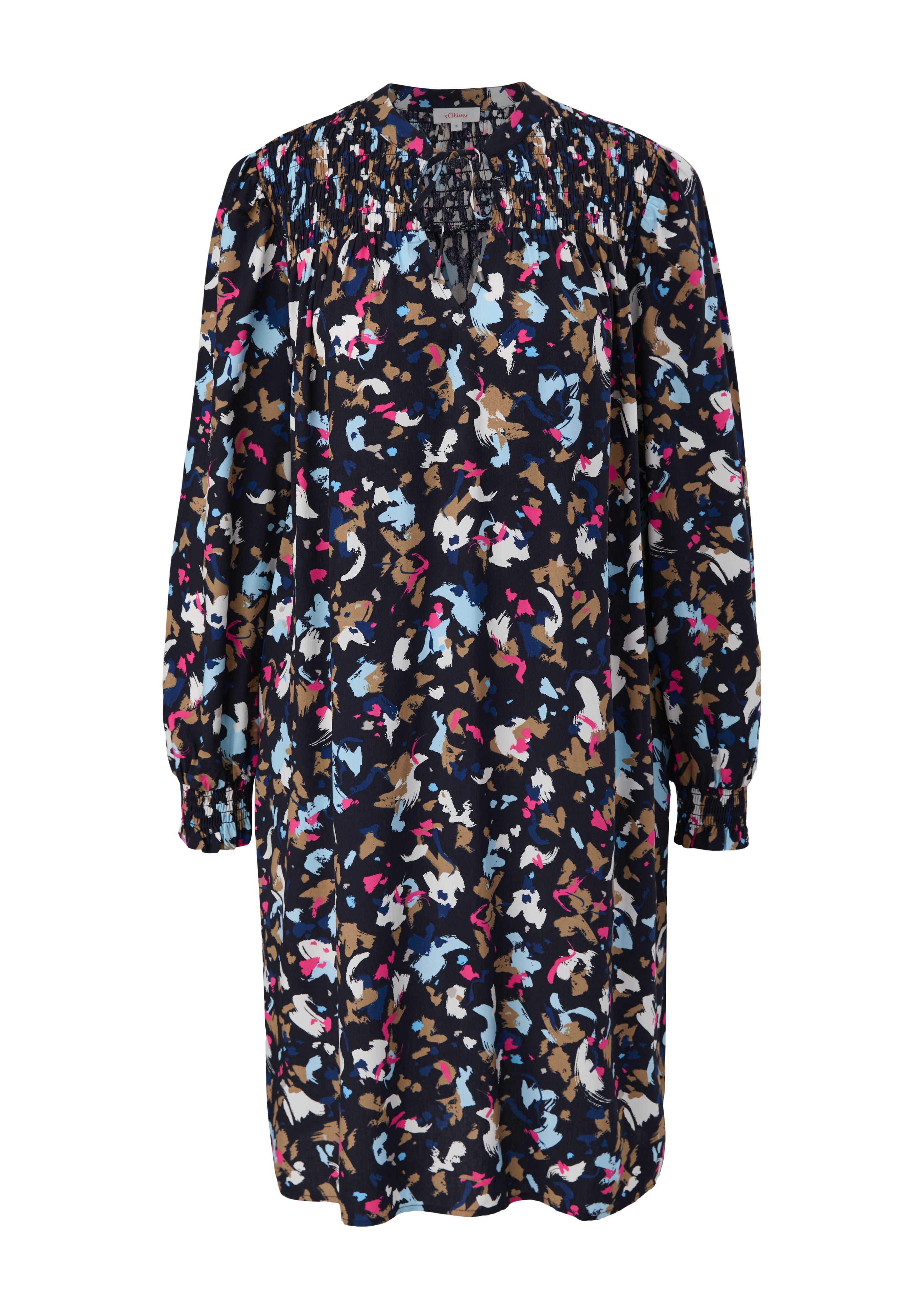 Thumbnail - s.Oliver - Viskosekleid mit Smok-Details, Damen, blau|mehrfarbig