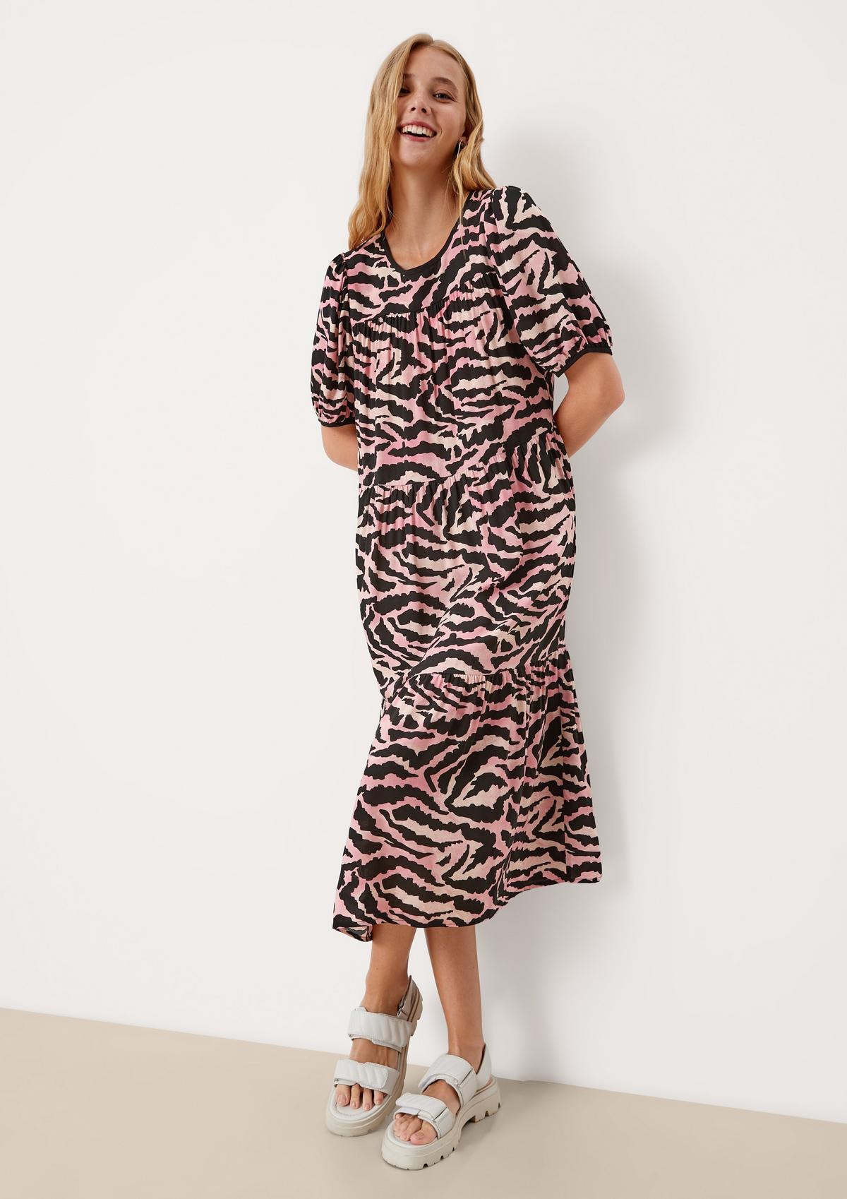 s.Oliver Tiered dress with an animal print