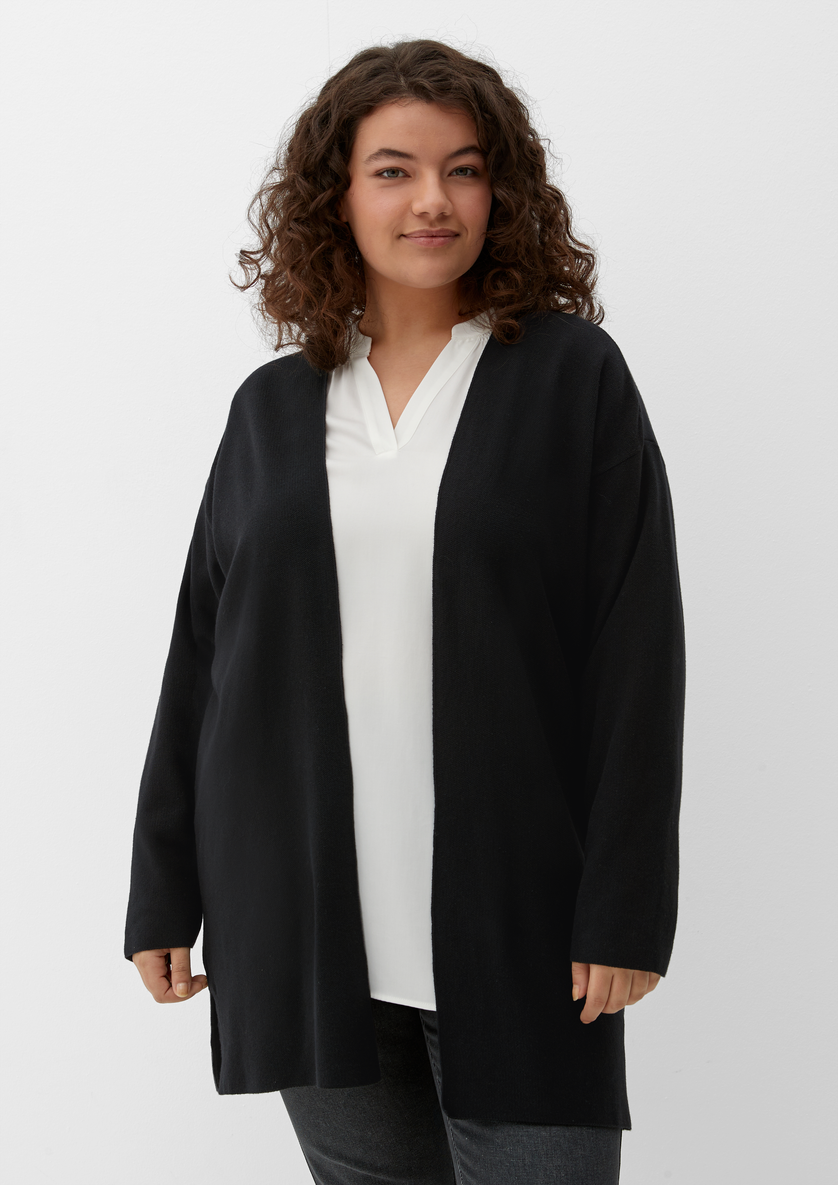 Long black cardigan plus size sale