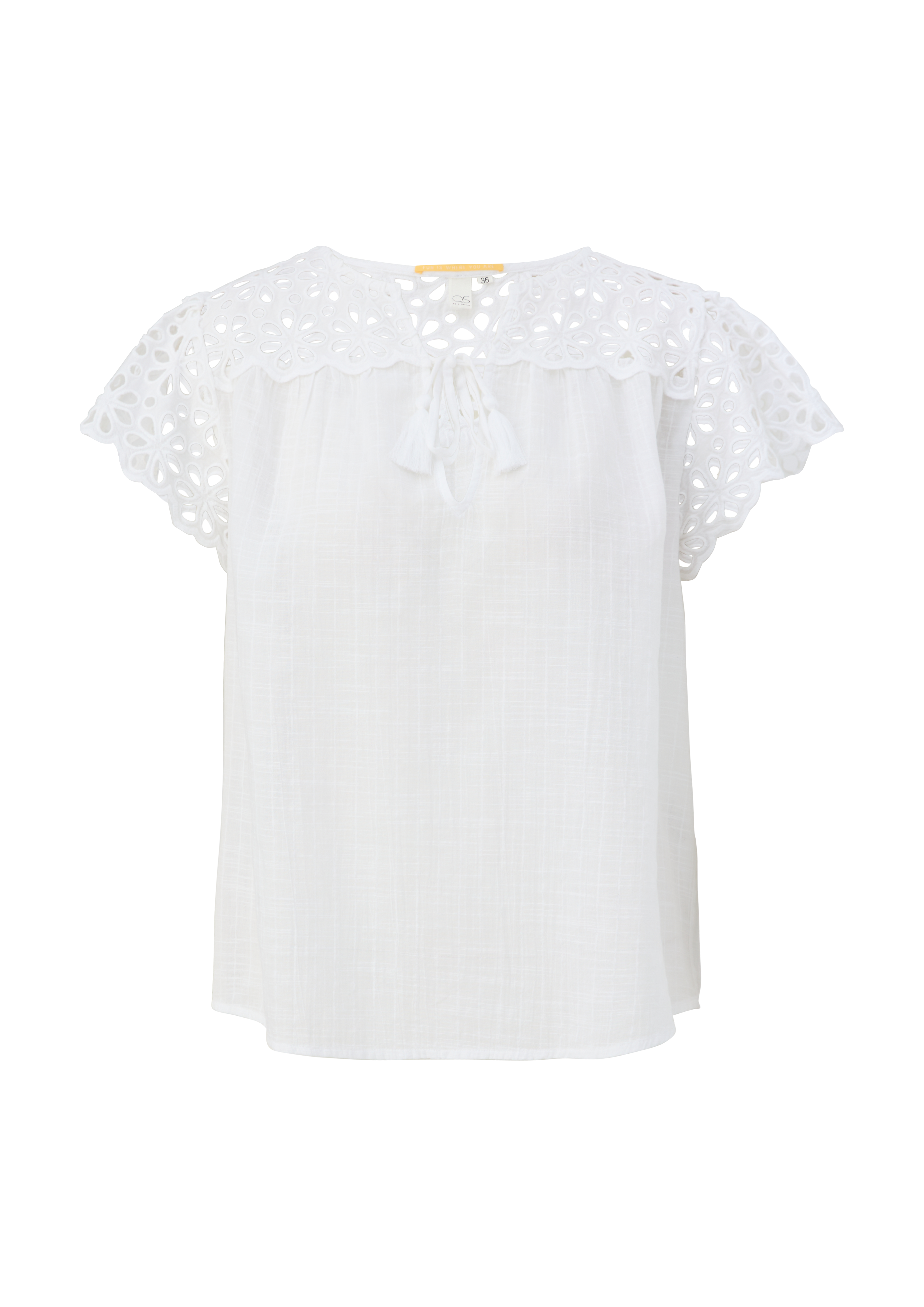 QS - Bluse mit Broderie Anglaise, Damen, weiß