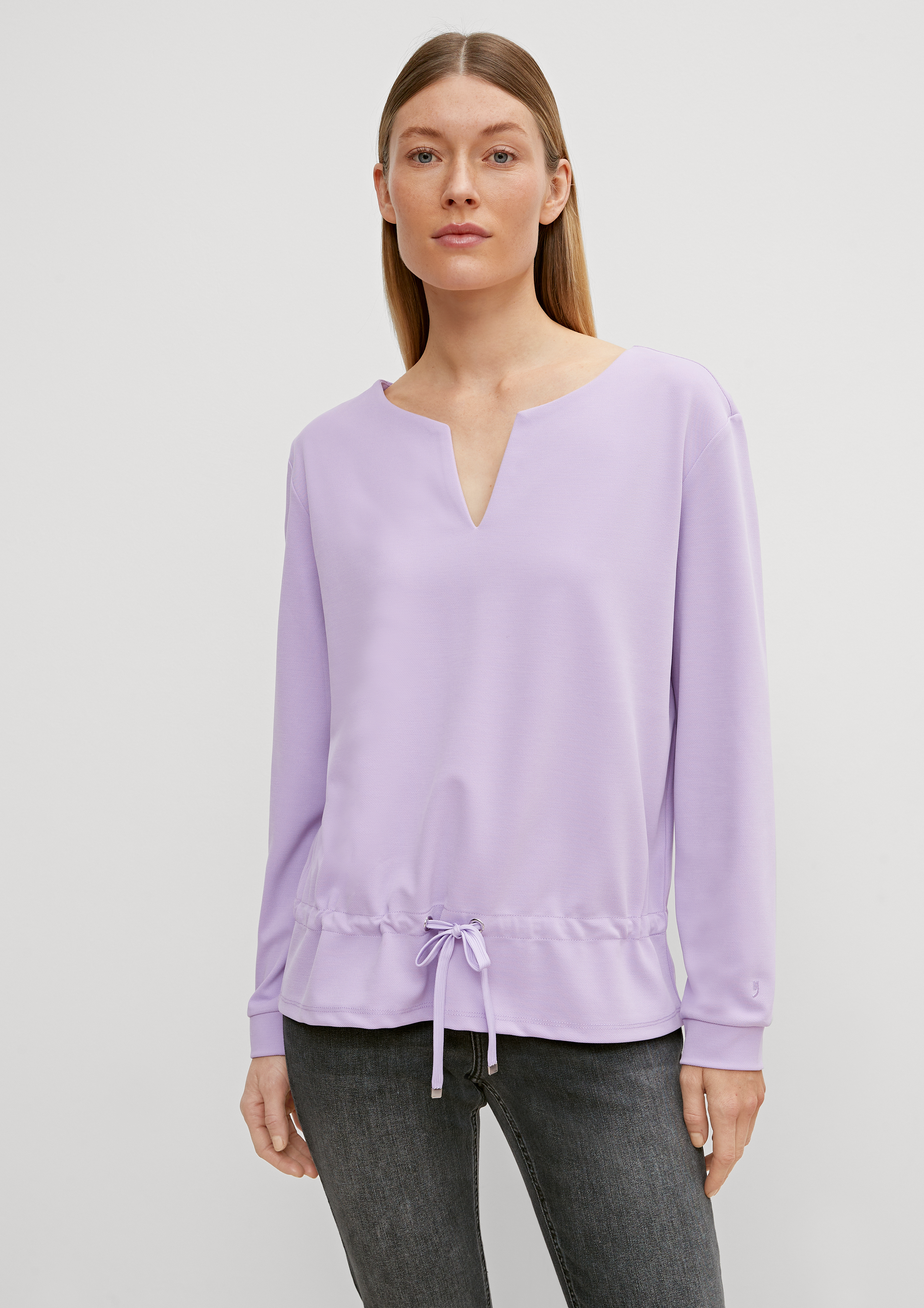 Long-Sleeve V-Neck Sweater with Drawstring at Front, Regular