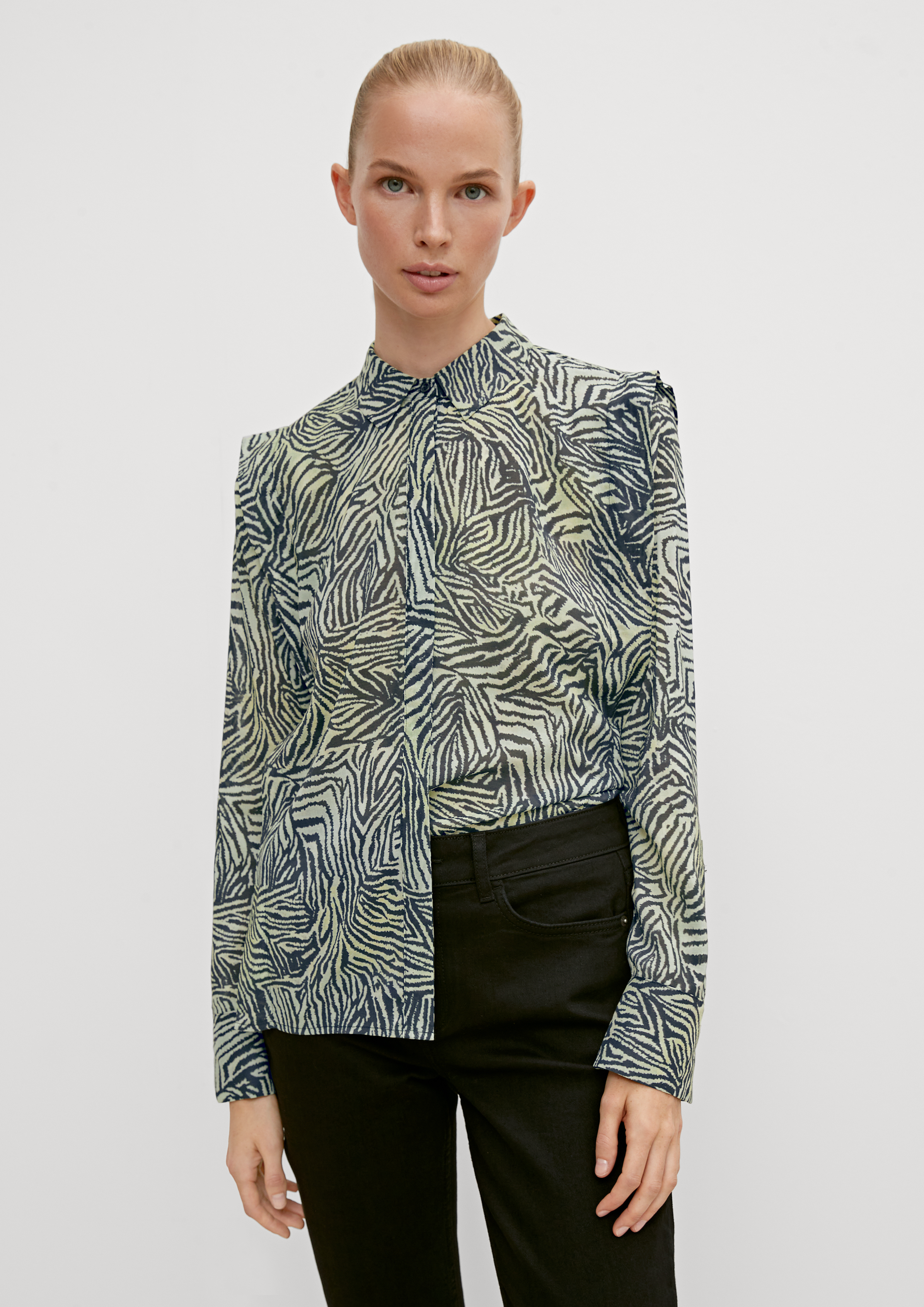 Shirt blouse with all-over pattern - forest green | Comma