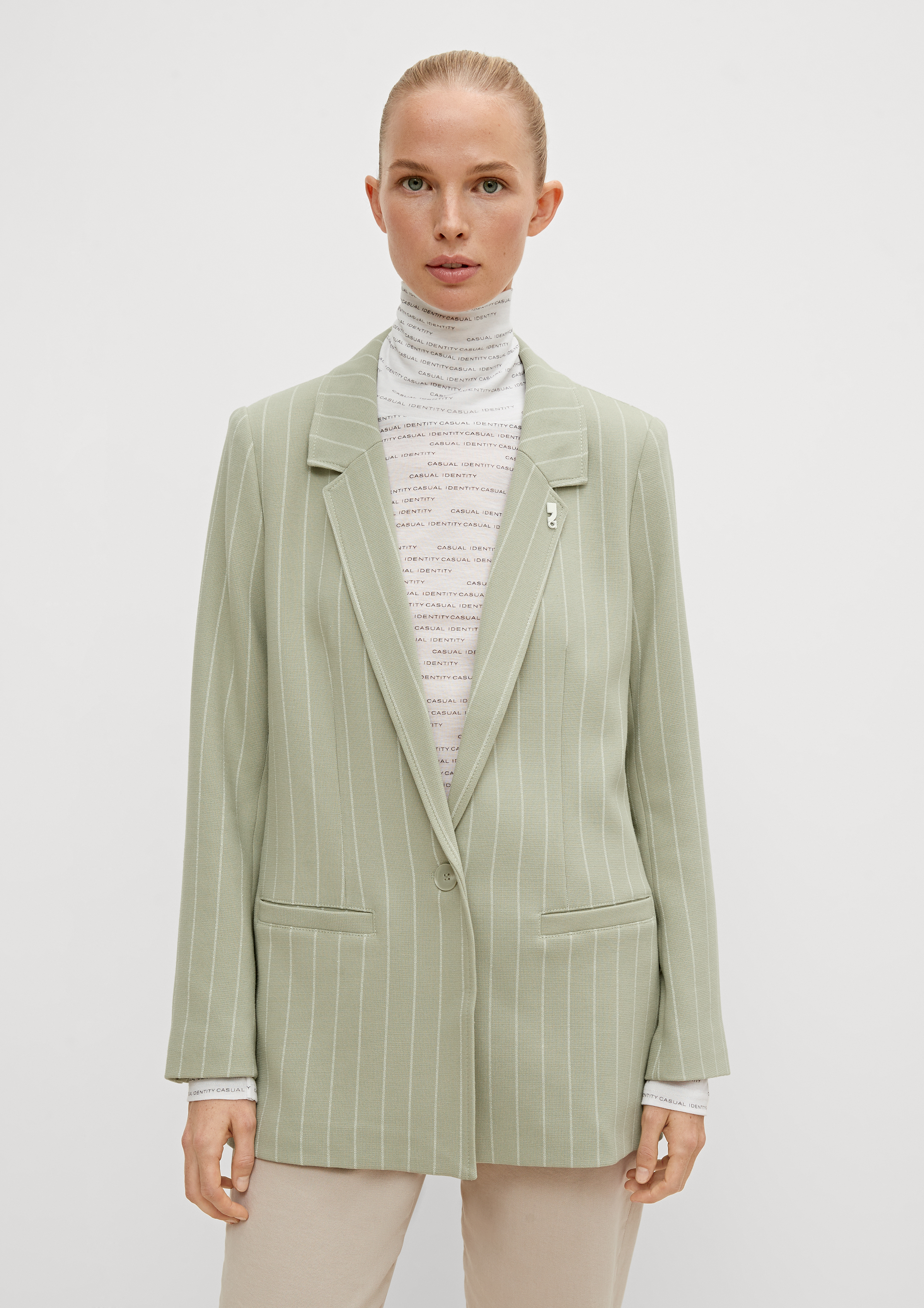 Striped blazer with a percentage of stretch pale green Comma