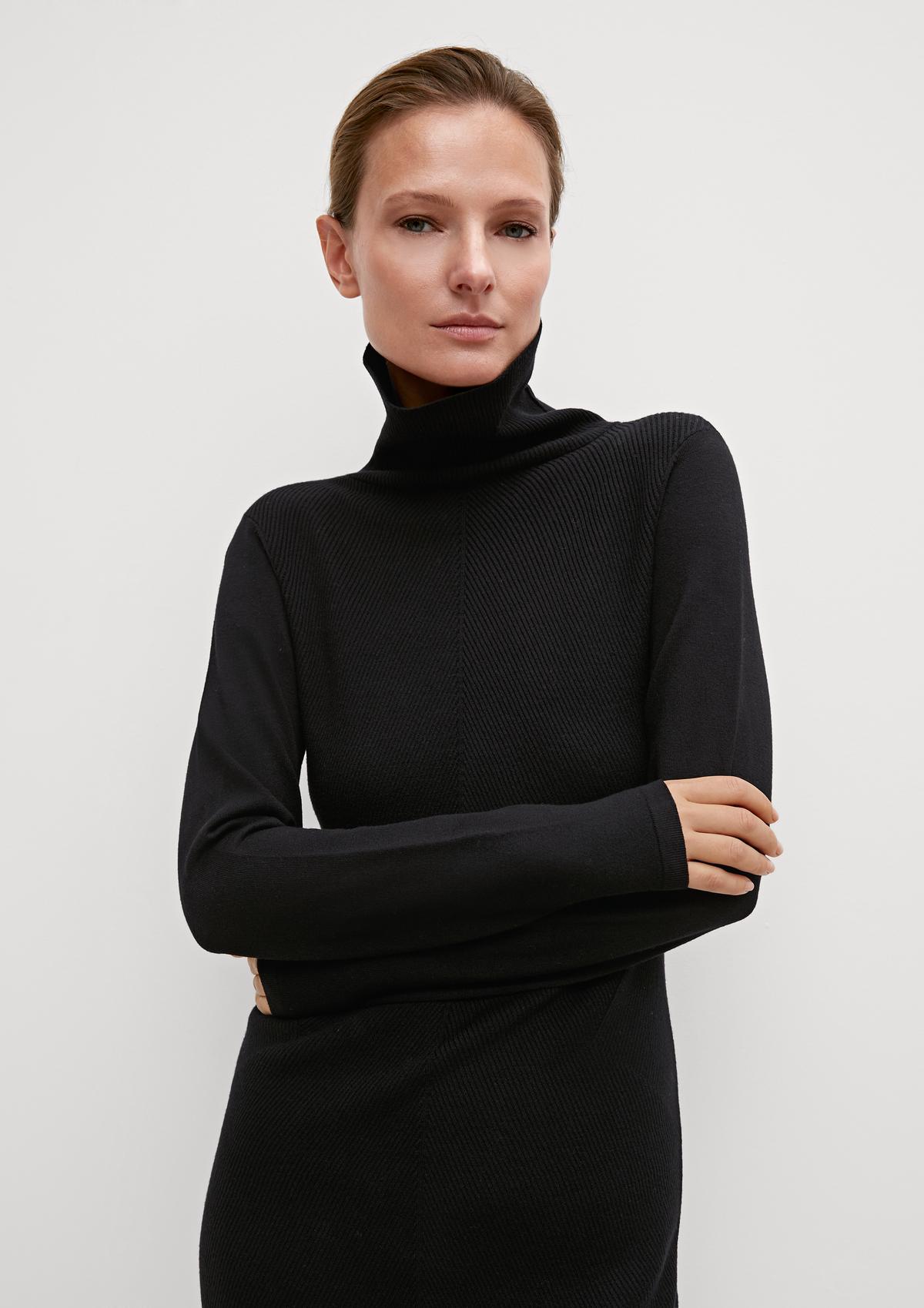 Midi dress in rib knit fabric - black | Comma