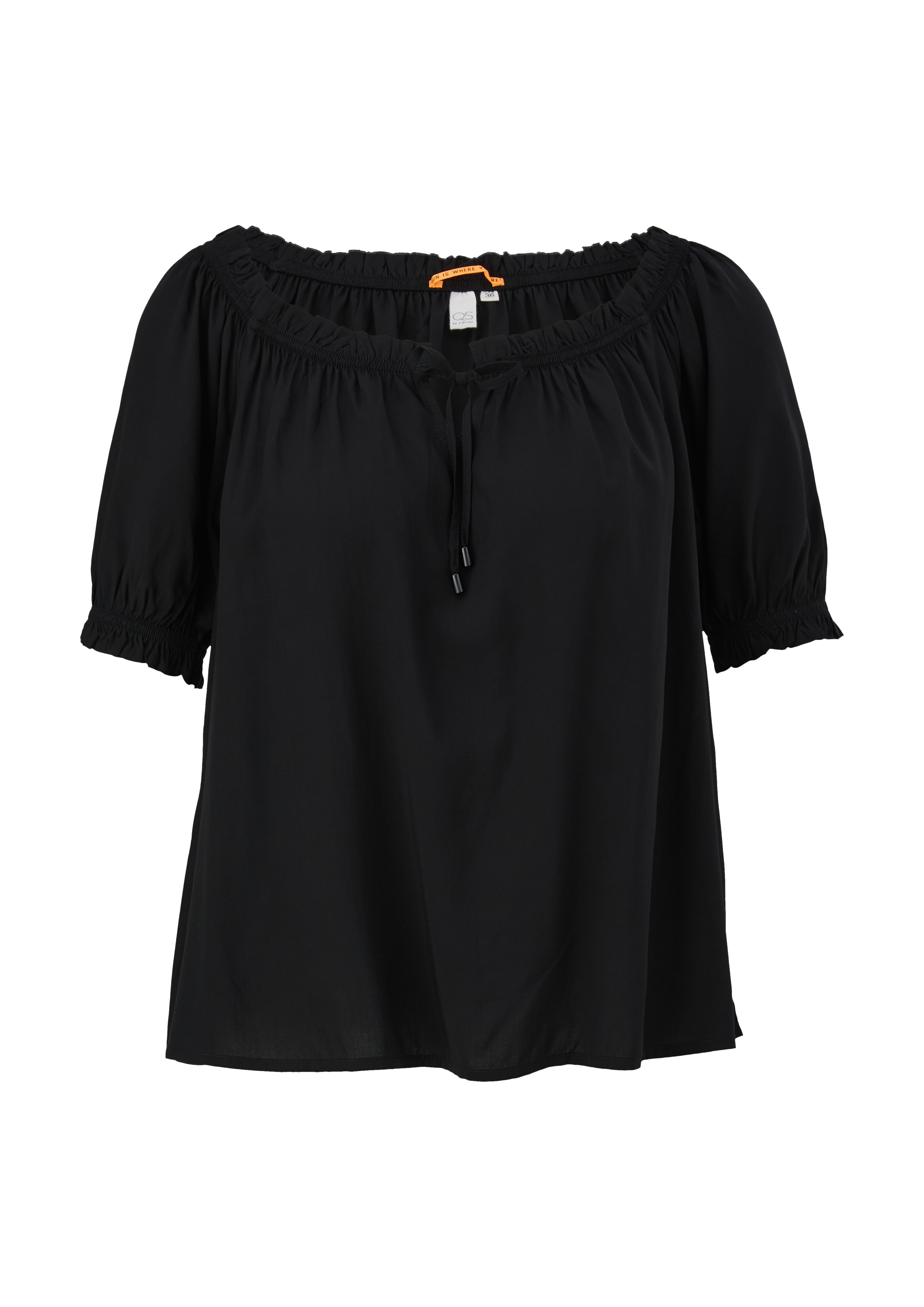 QS - Off Shoulder-Bluse mit Bindeband, Damen, schwarz